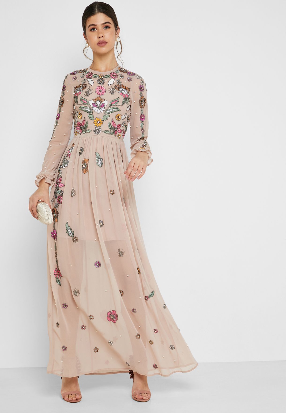 frock and frill embellished maxi dress