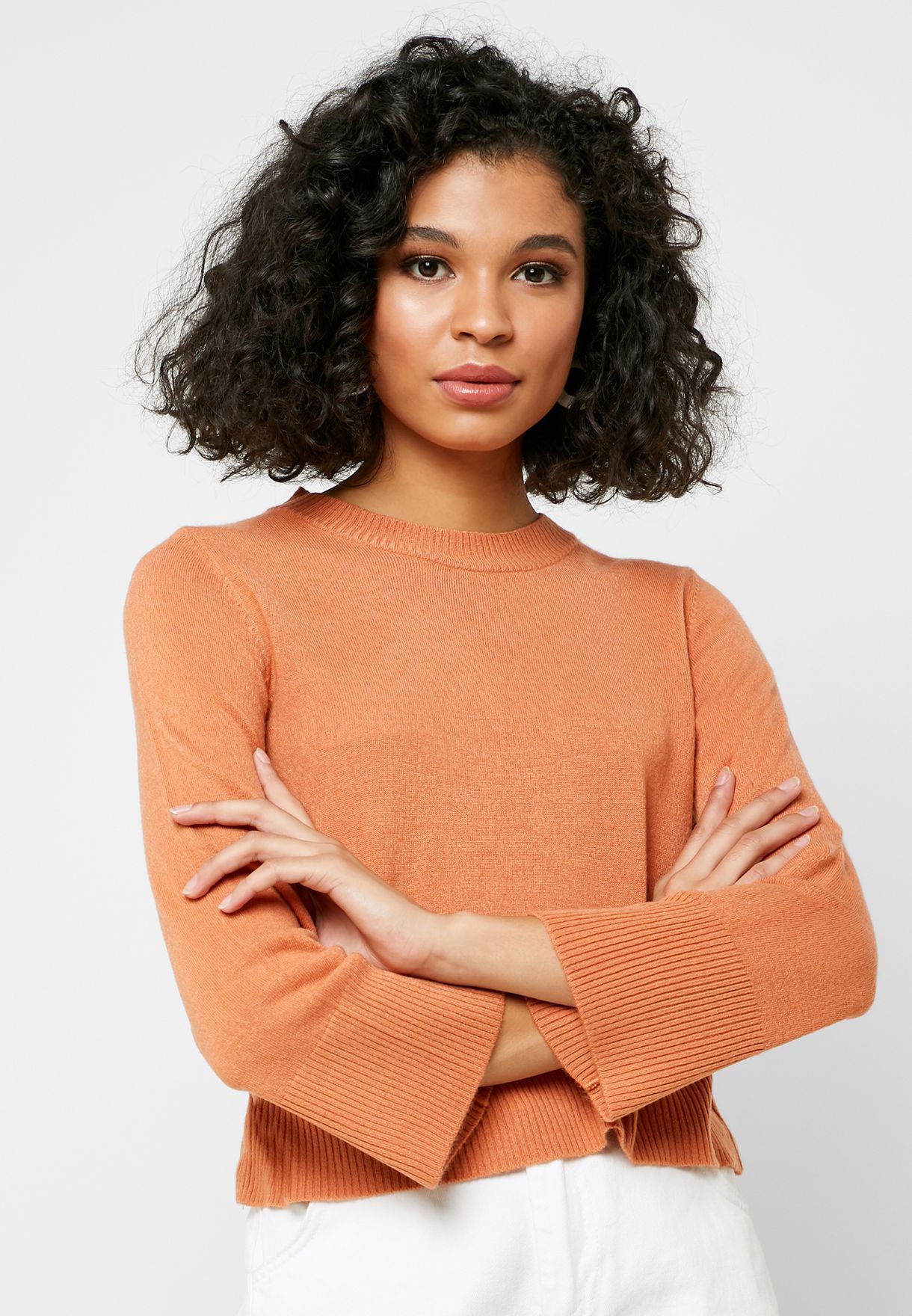 orange crew neck sweater women's