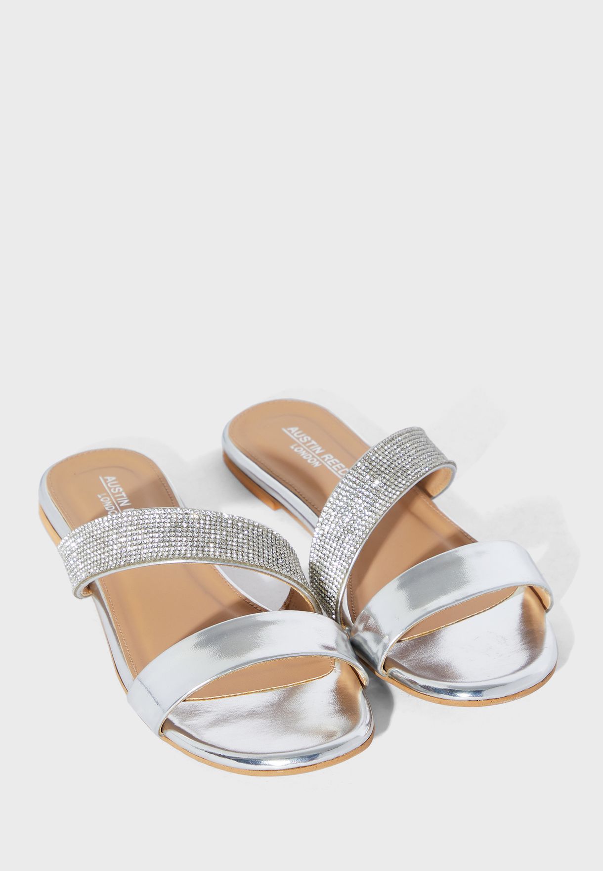 silver double strap sandals