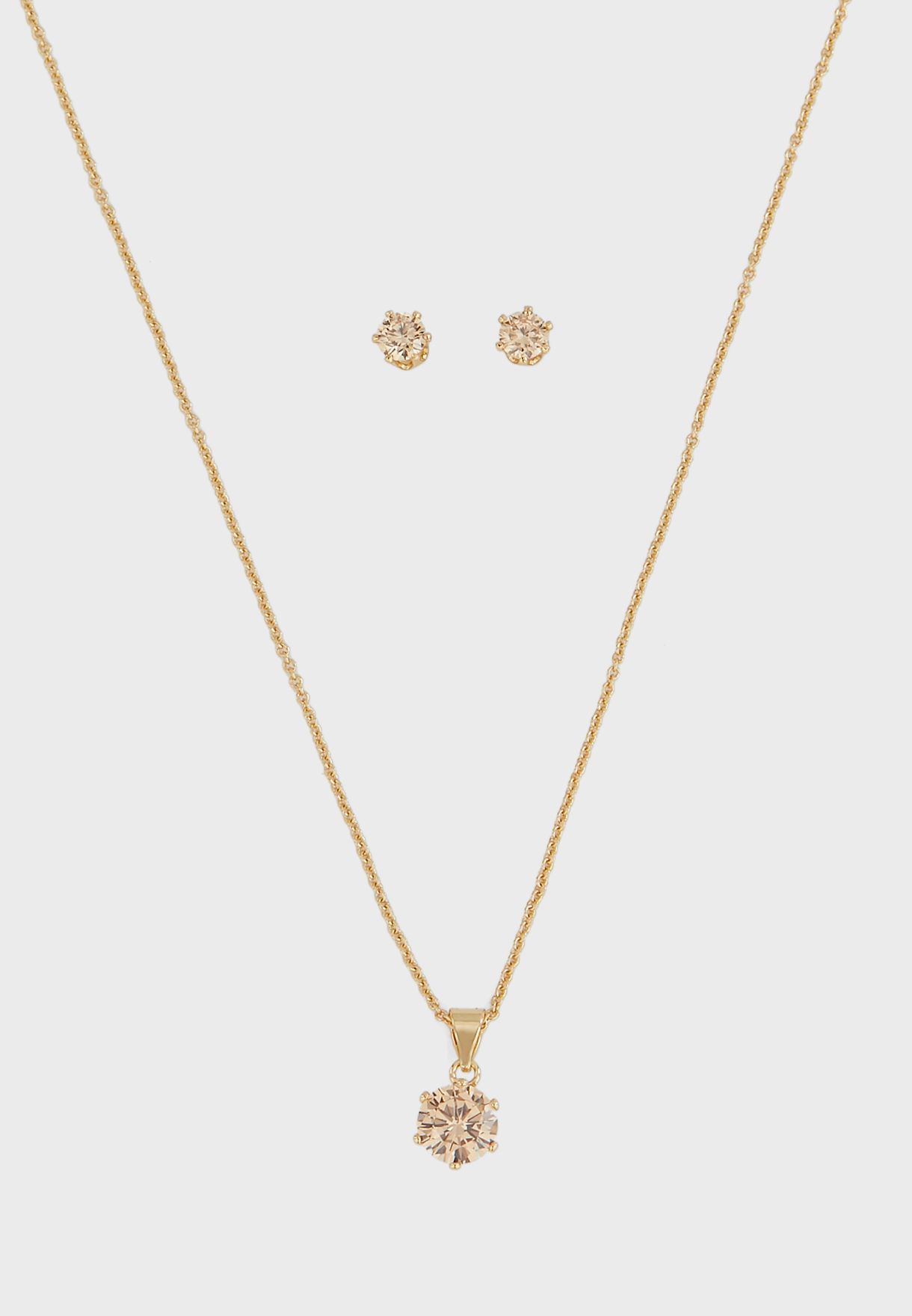CZ Solitaire Earrings And Necklace Set