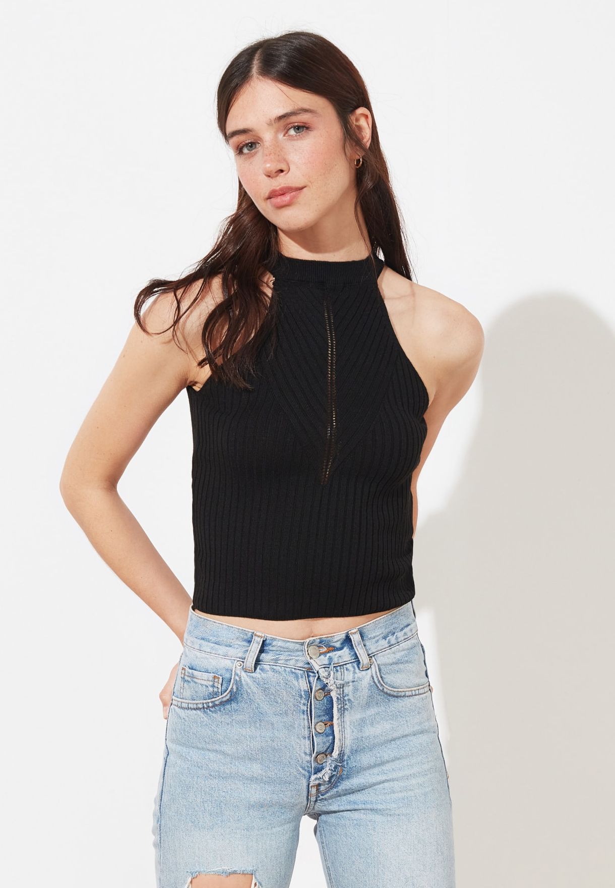 womens black halter neck tops