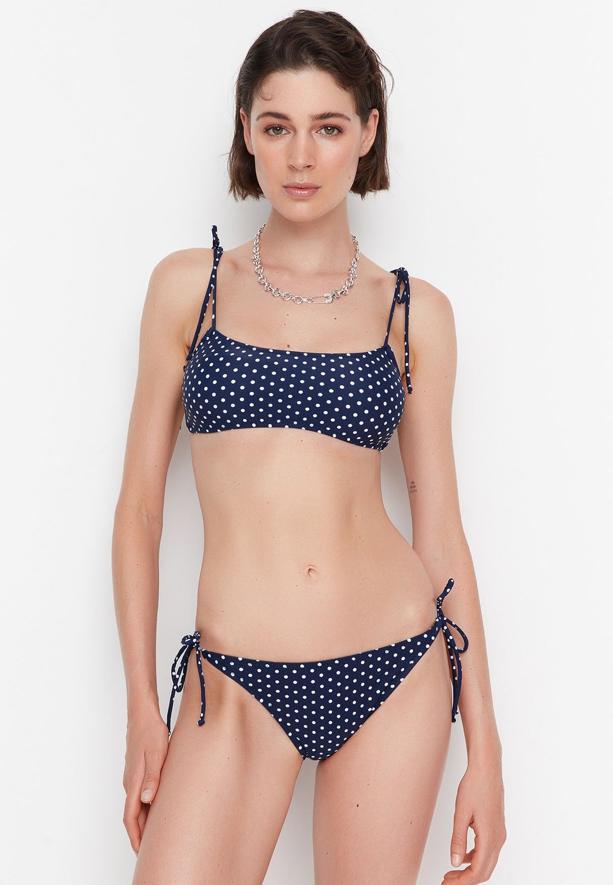 blue polka dot bikini top