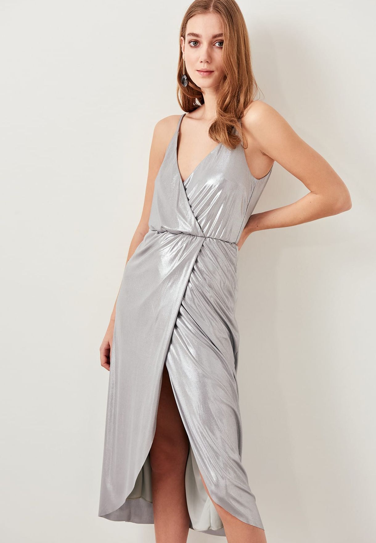 silver plunge dress