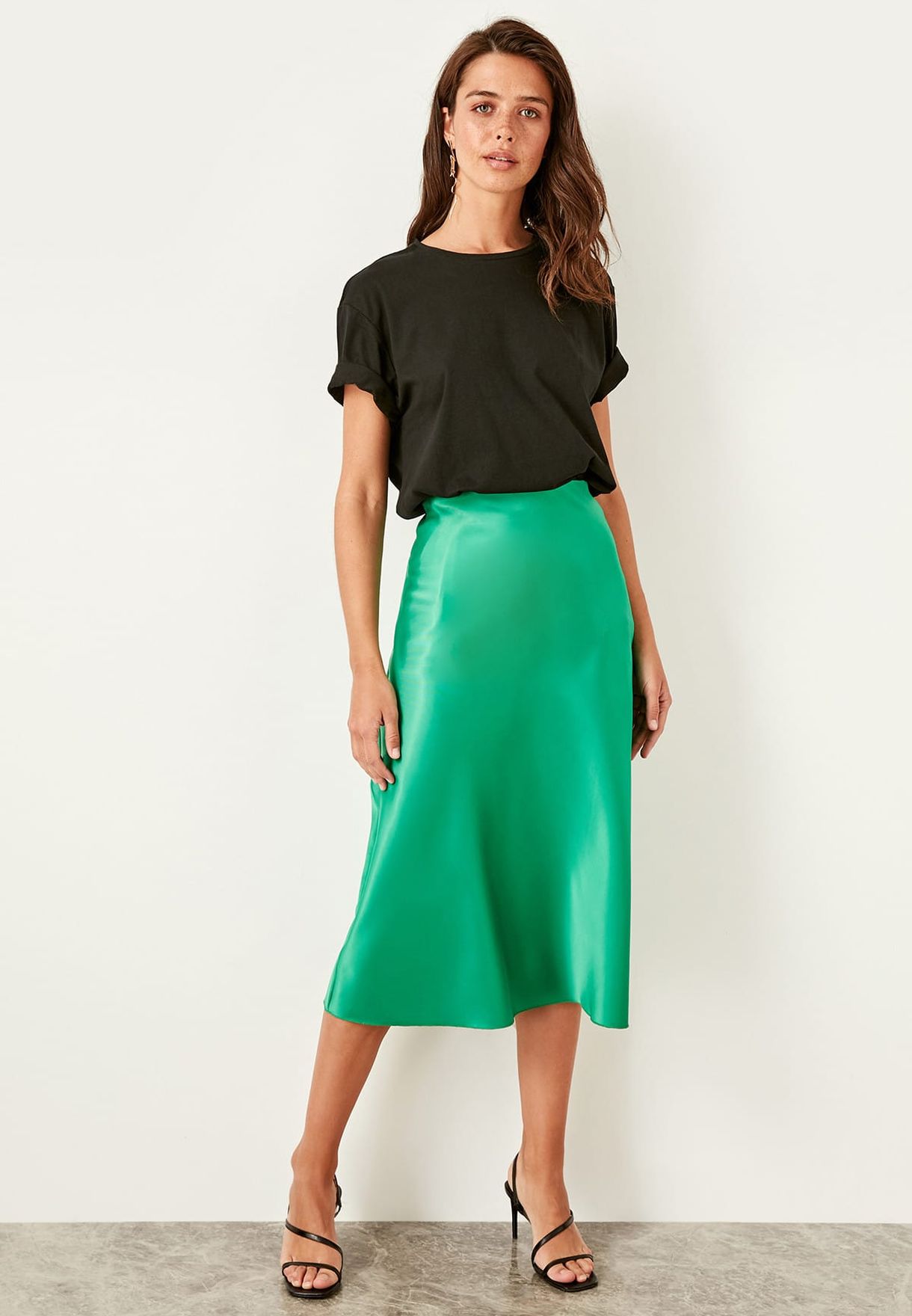 green satin midi