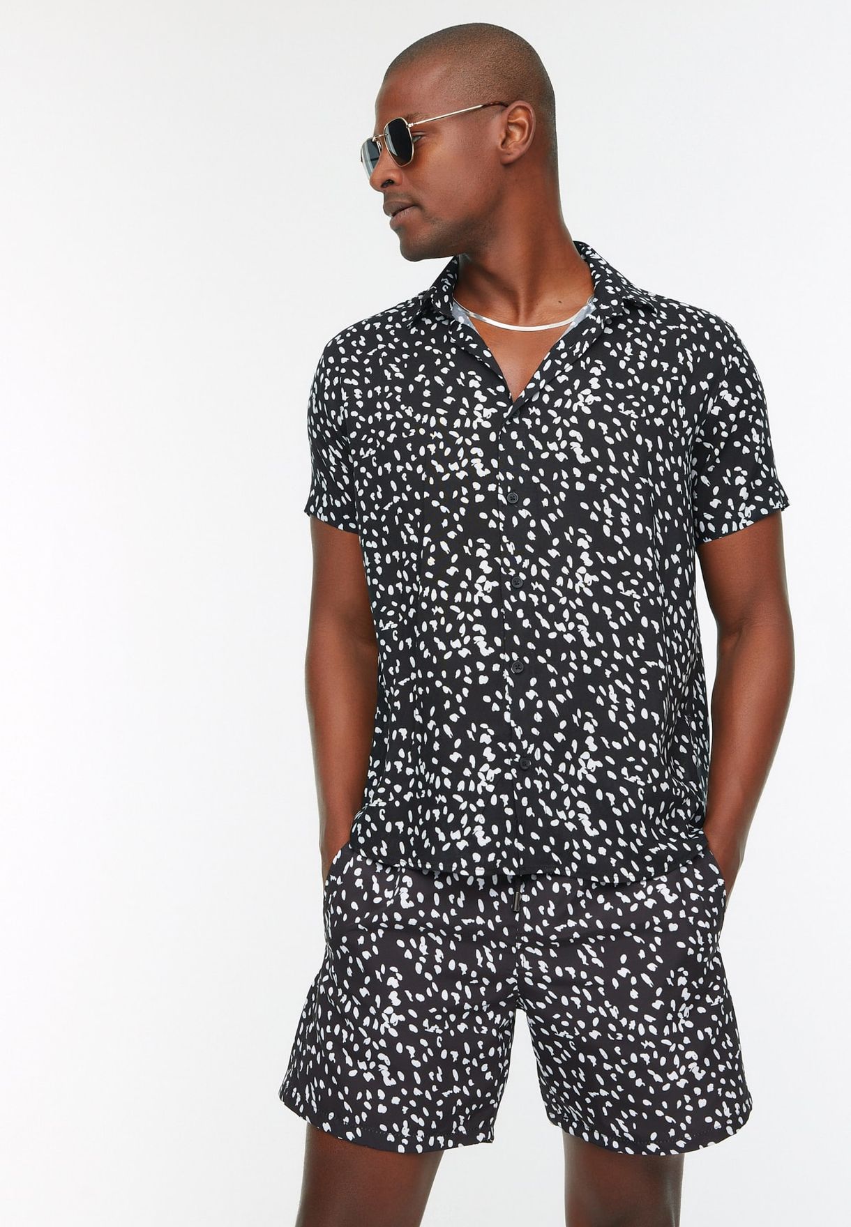 Buy Trendyol black Polka Dot Print Regular Fit Shirt for Men in Riyadh,  Jeddah