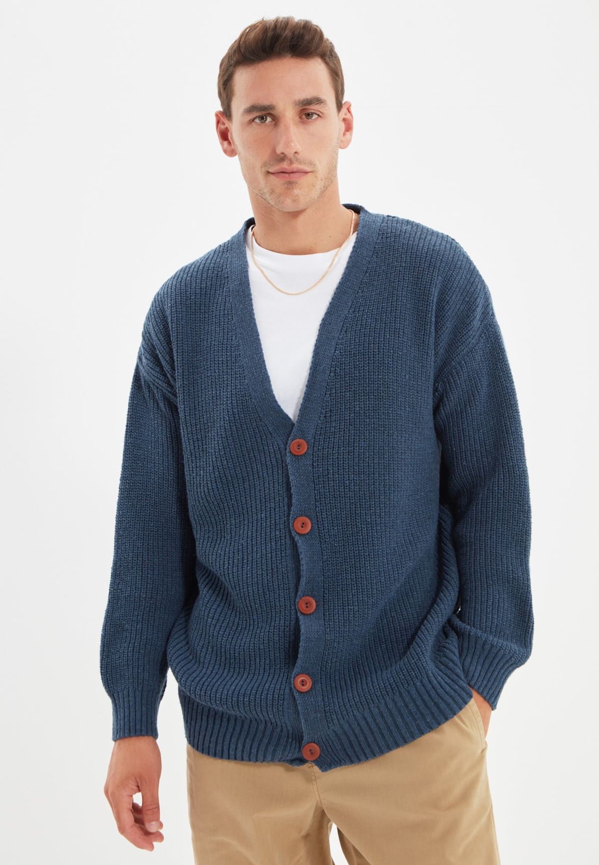 Button Detail Oversize Knitted Cardigan