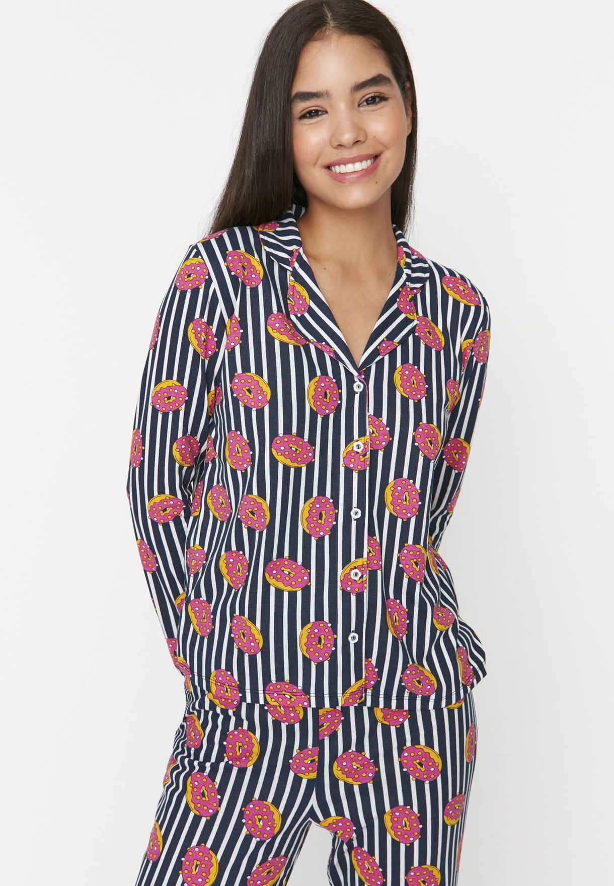 Striped Printed Shirt & Pyjama Set