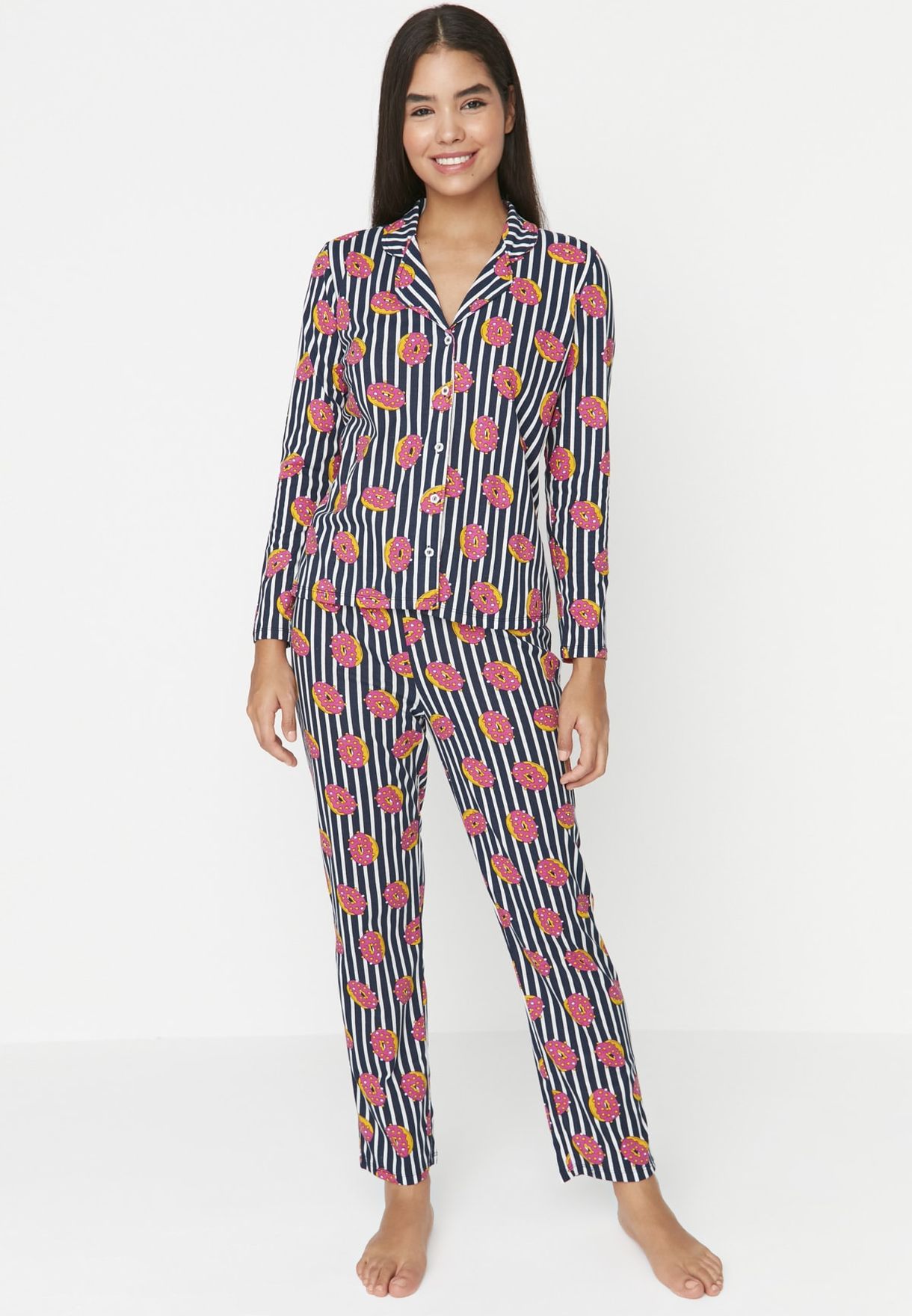 Striped Printed Shirt & Pyjama Set