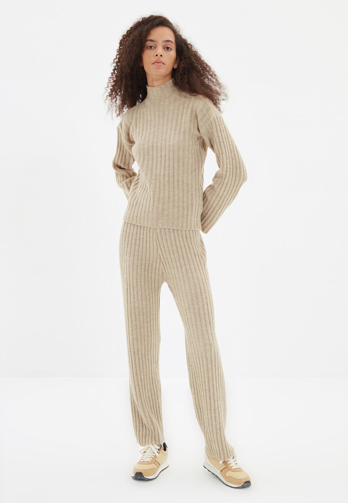 High Neck Knitted Sweater & Pants Set