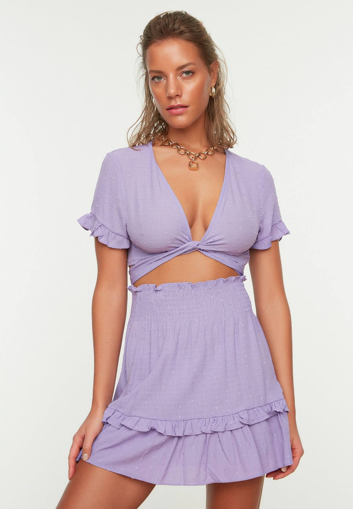 purple skirt set