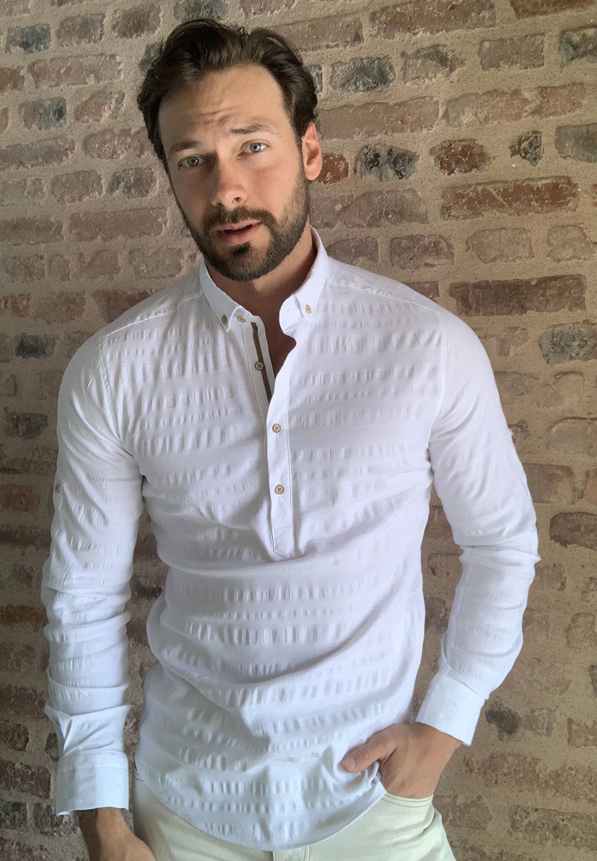 Buy Trendyol White Half Split Button Regular Fit Shirt For Men In Mena Worldwide Tmnssgo0113