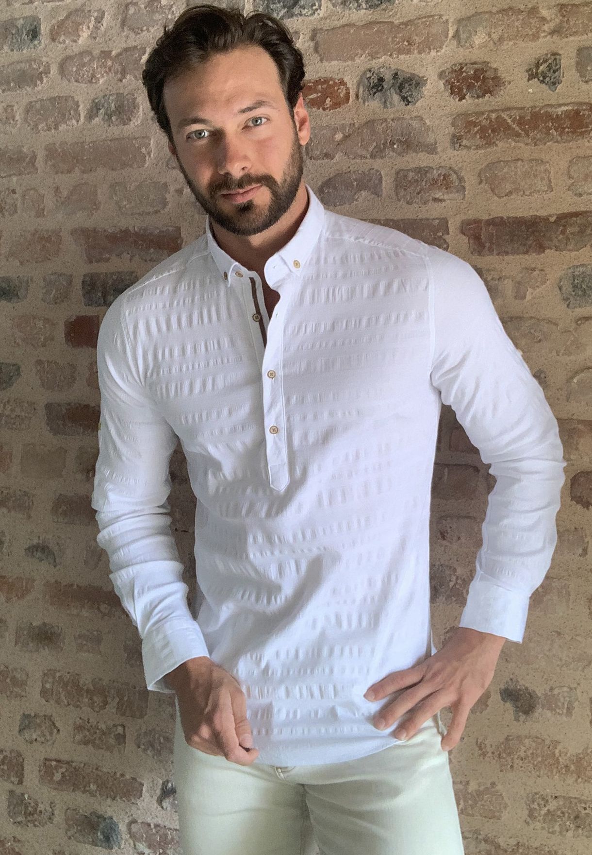 Buy Trendyol White Half Split Button Regular Fit Shirt For Men In Mena Worldwide Tmnssgo0113