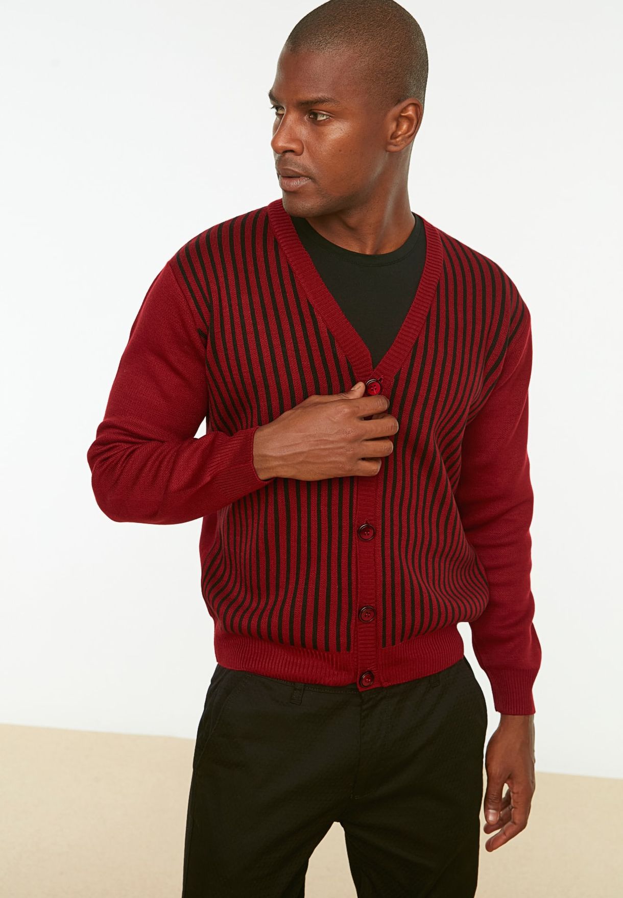 Striped Knitted Button Cardigan