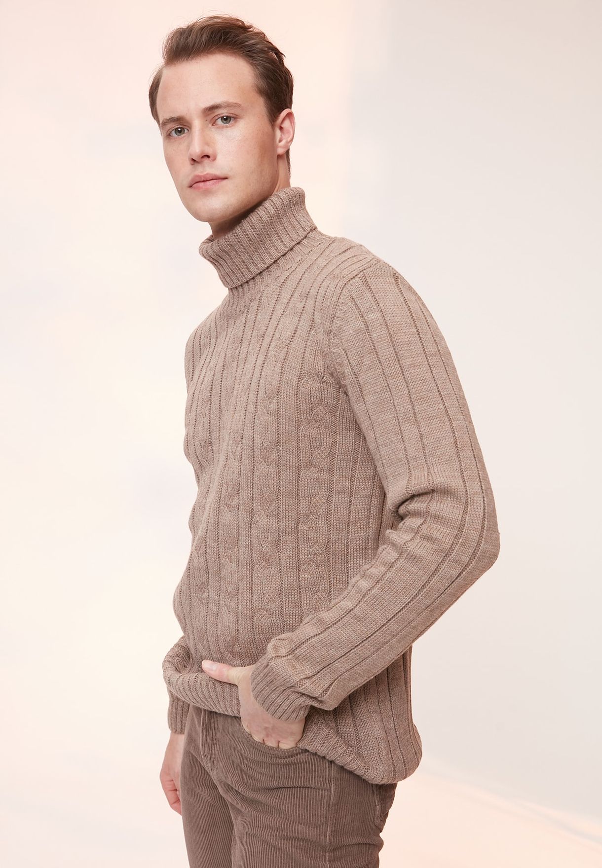 mens cable knit mock neck sweater