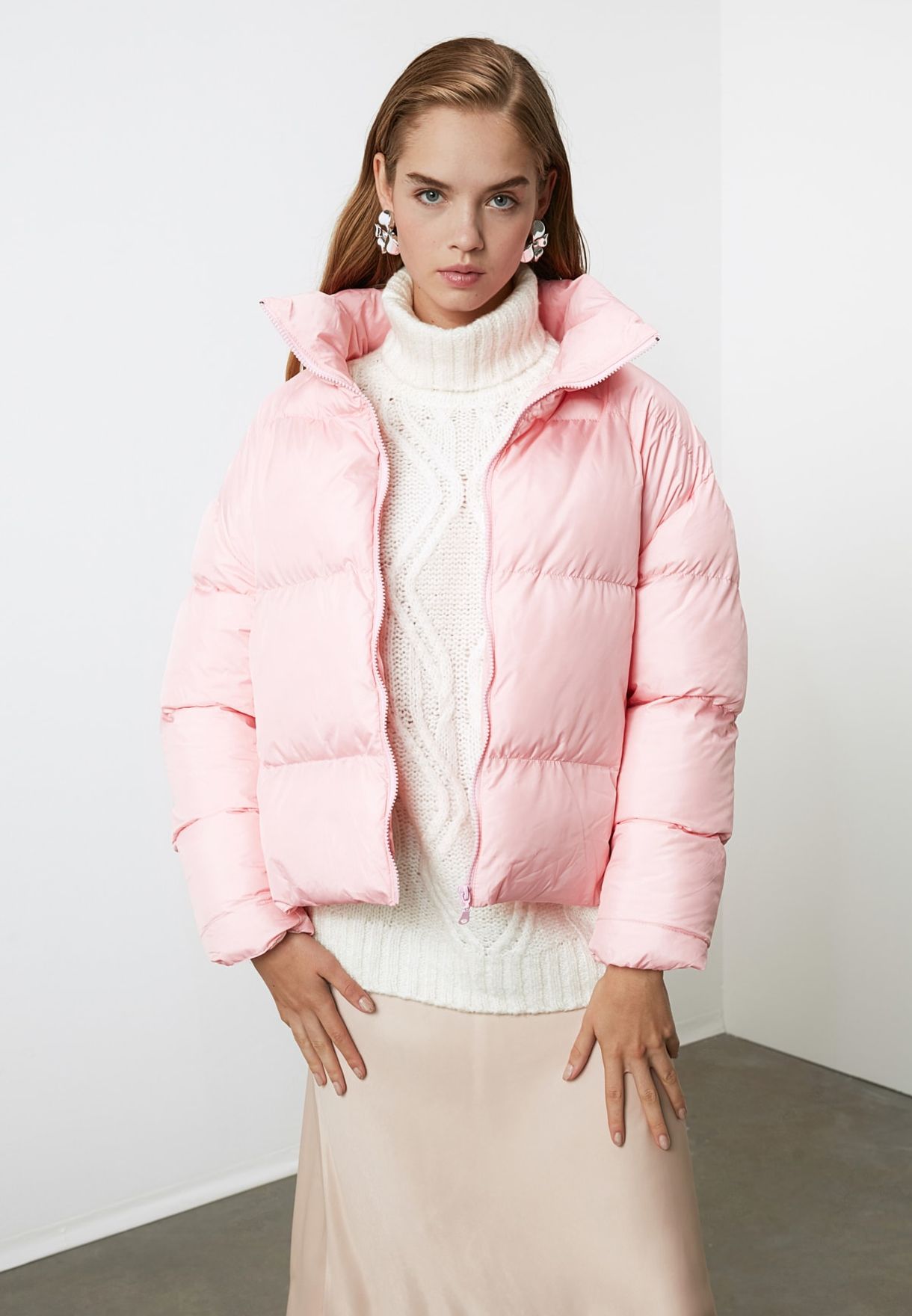 oversized pink puffer jacket