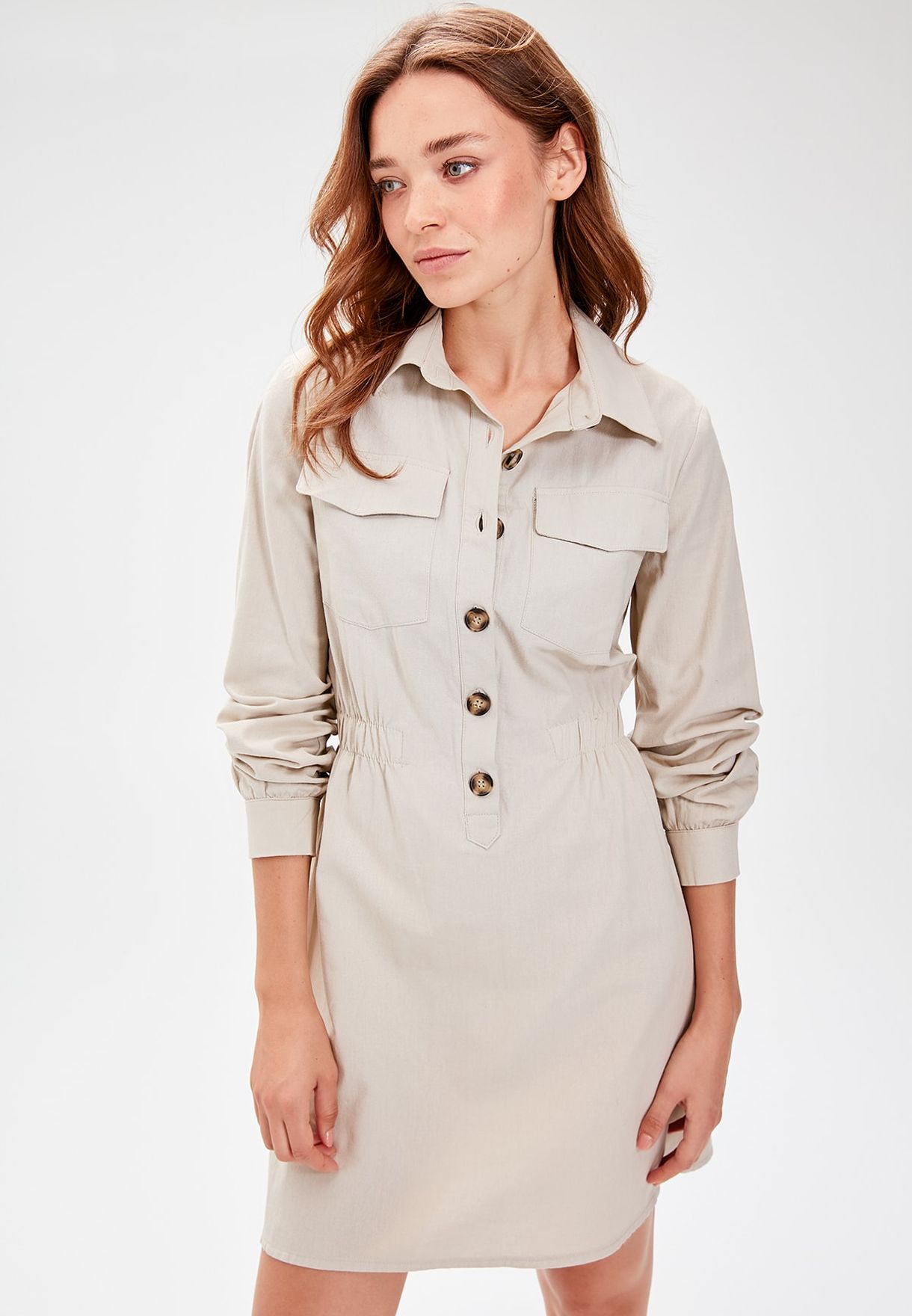 casual shirt dress with pockets