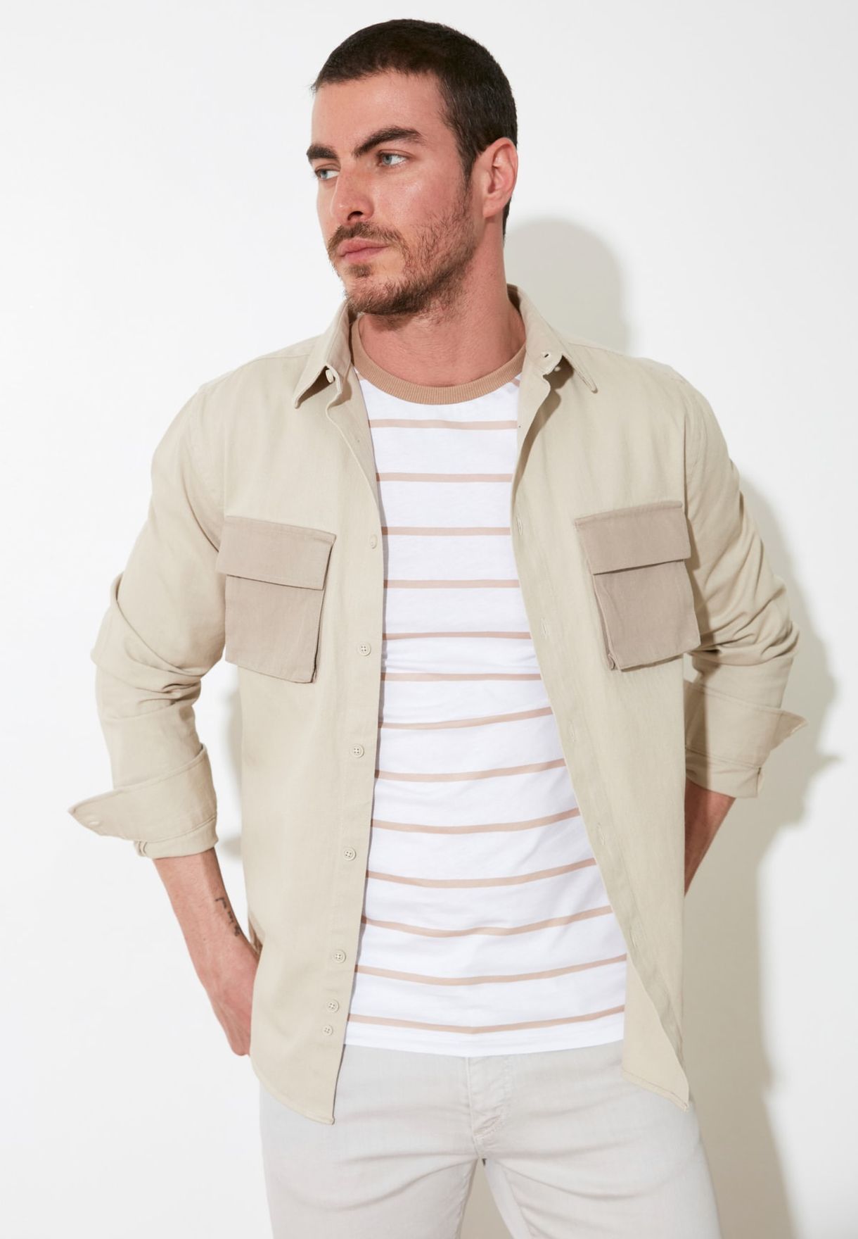 Buy Trendyol beige Flap Pocket Regular Fit Shirt for Men in MENA ...