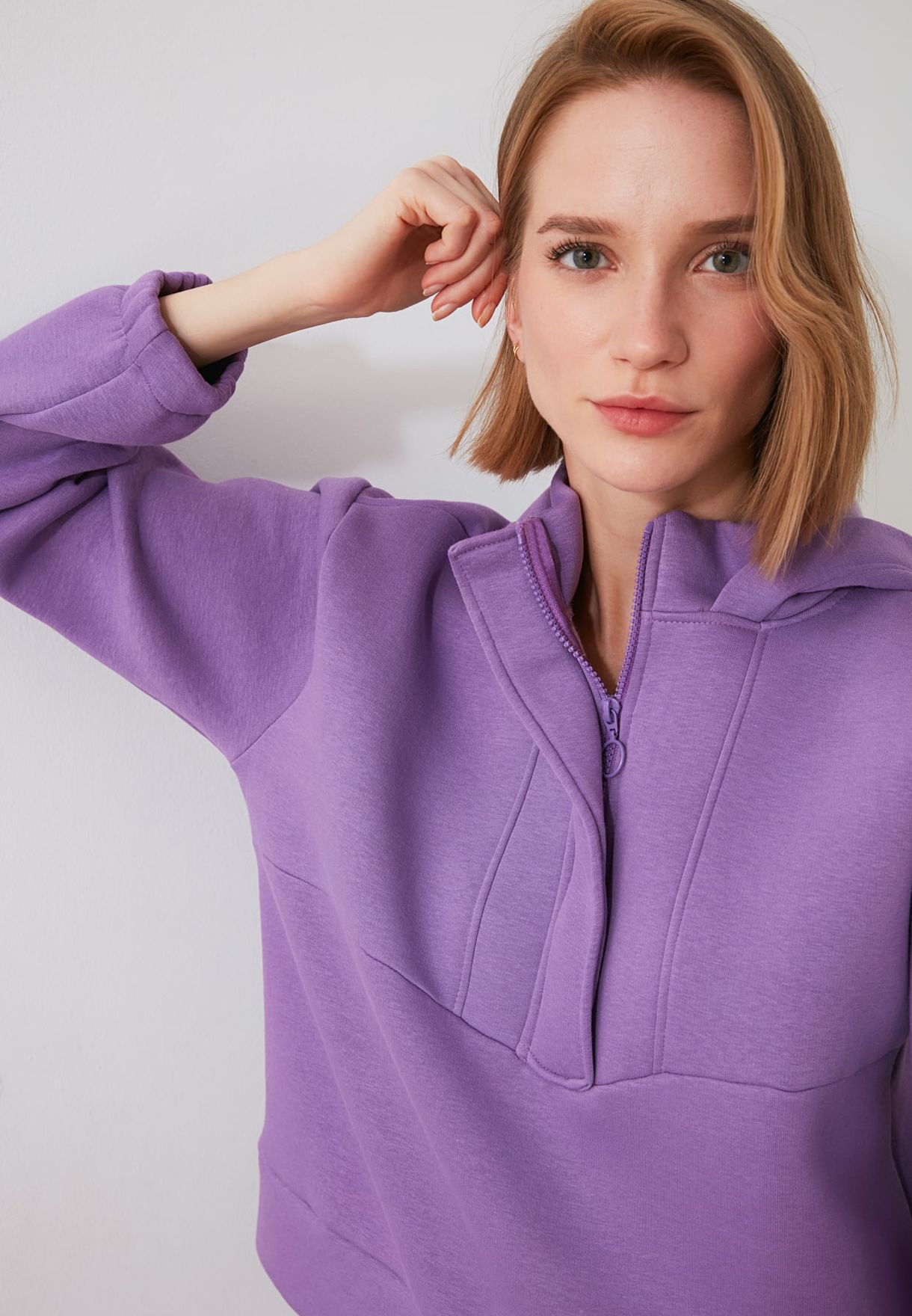 purple half zip sweatshirt