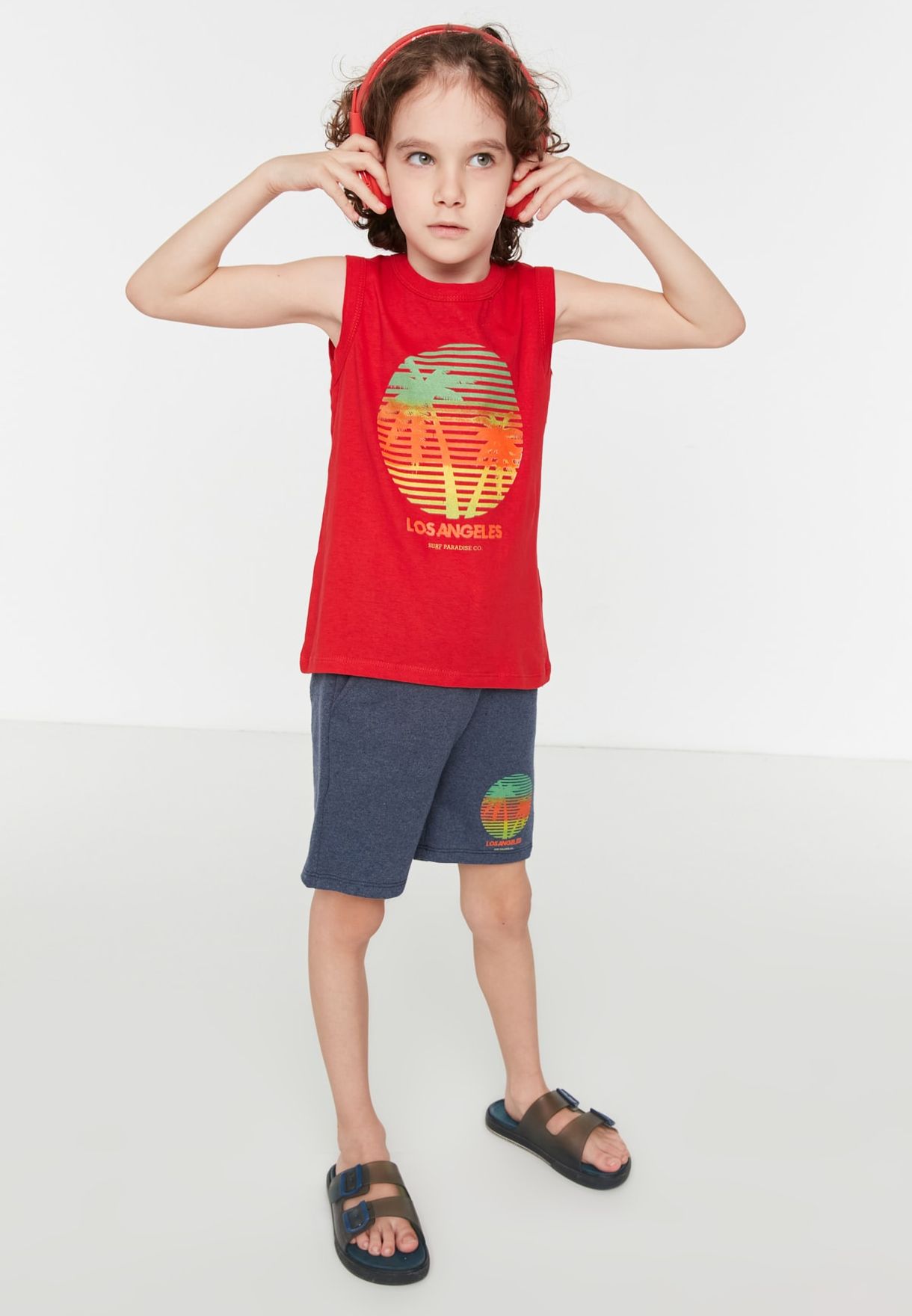 Kids Palm Tree Print Vest & Shorts Set