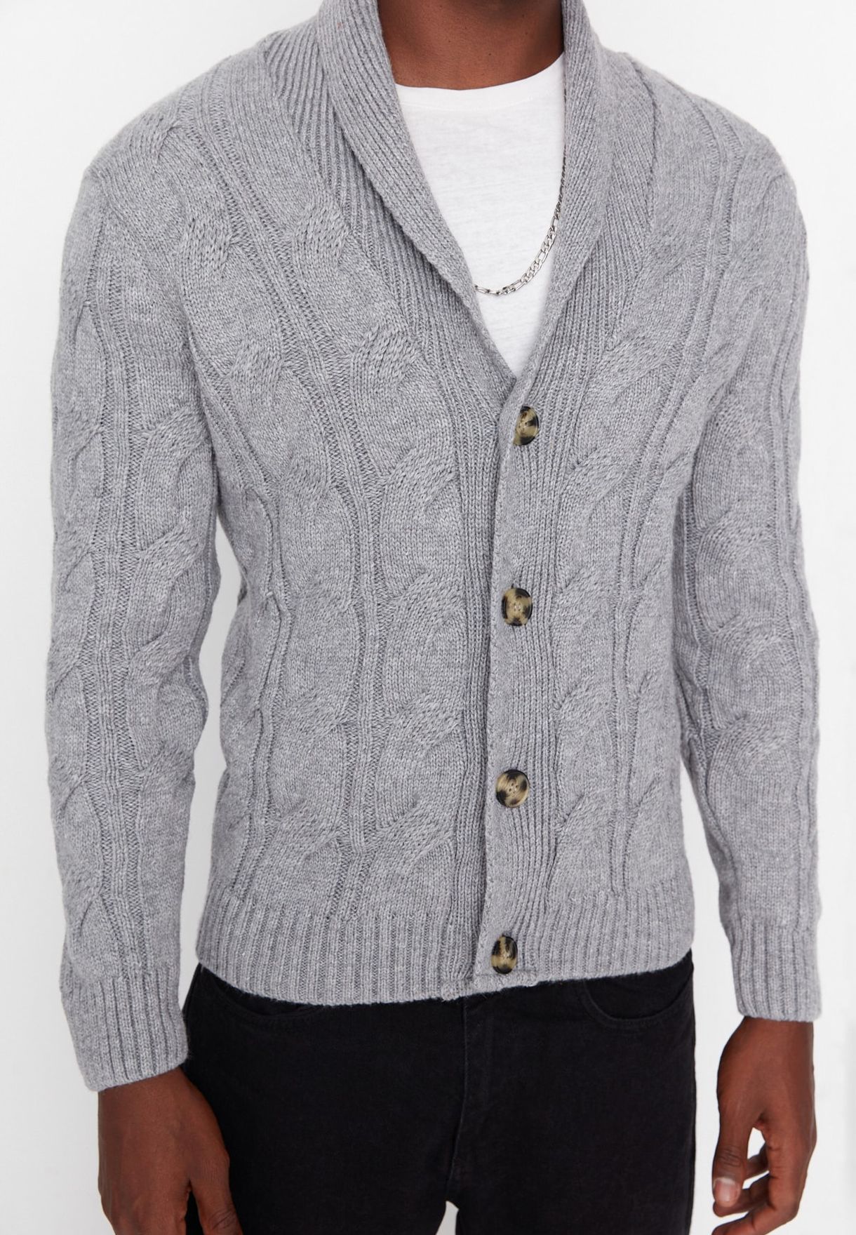 Shawl Neck Cable Knit Cardigan