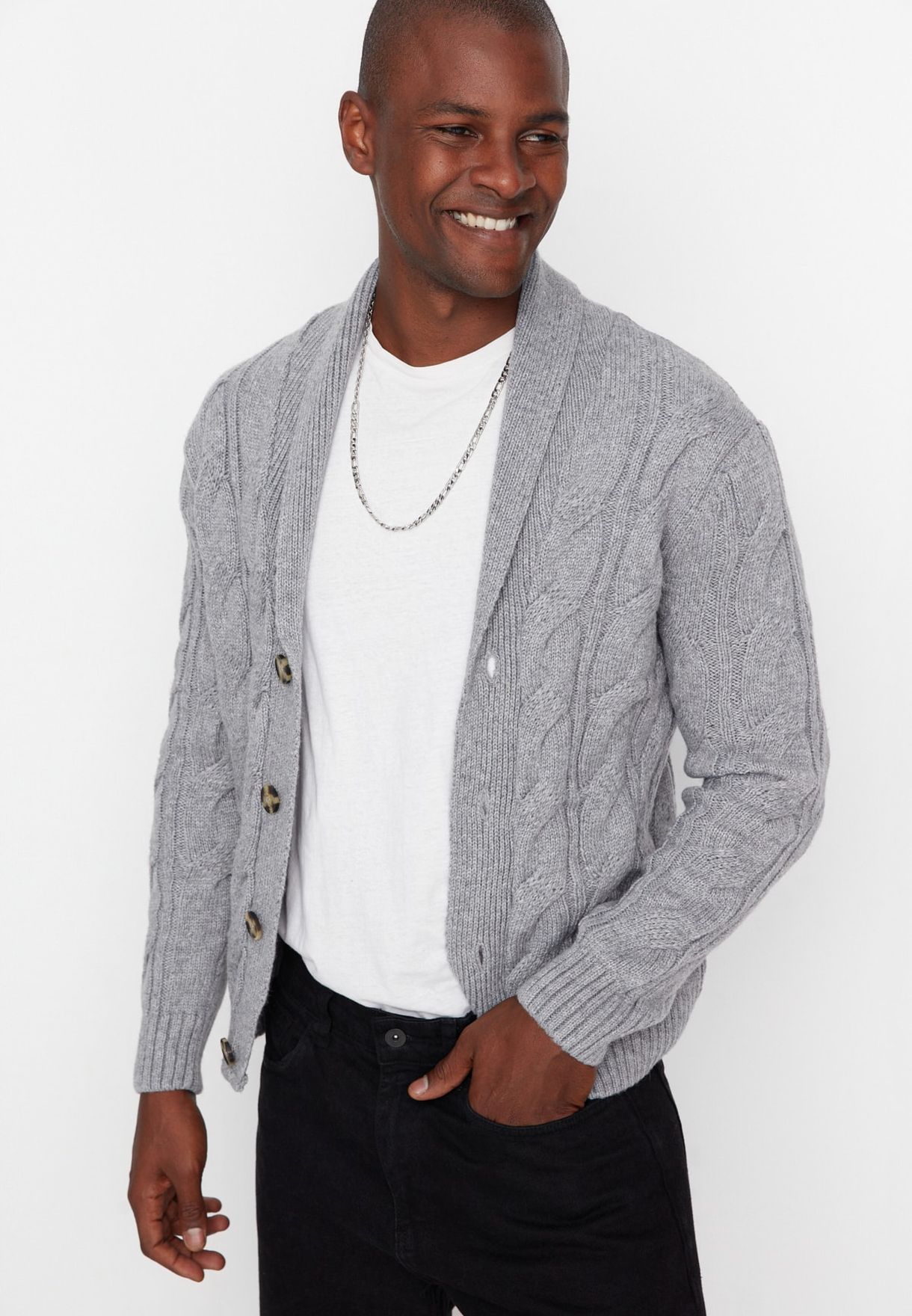 Shawl Neck Cable Knit Cardigan