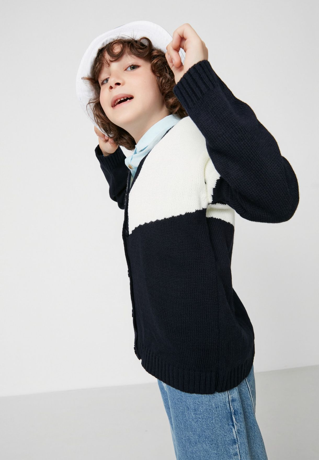 Kids Color Block Knitted Cardigan