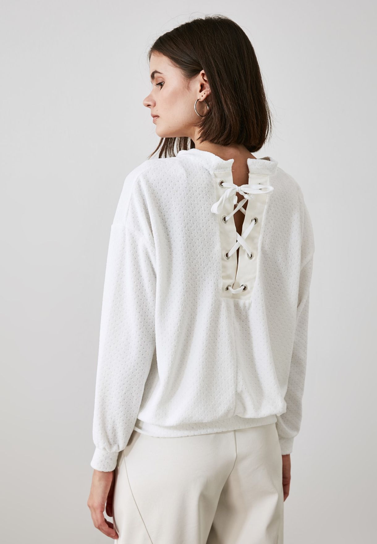 white lace sweatshirt