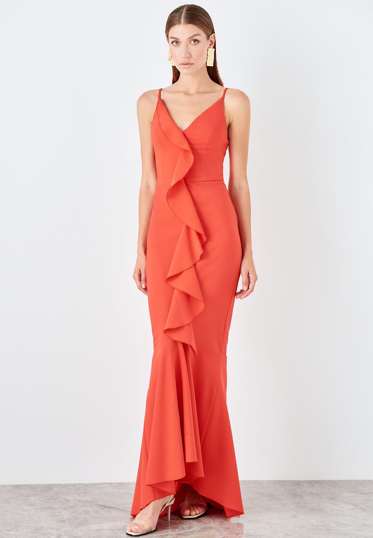 orange fishtail dress