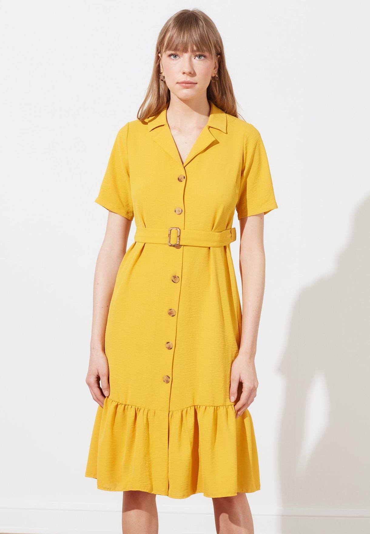 Trendyol yellow Button Down Shirt Dress ...