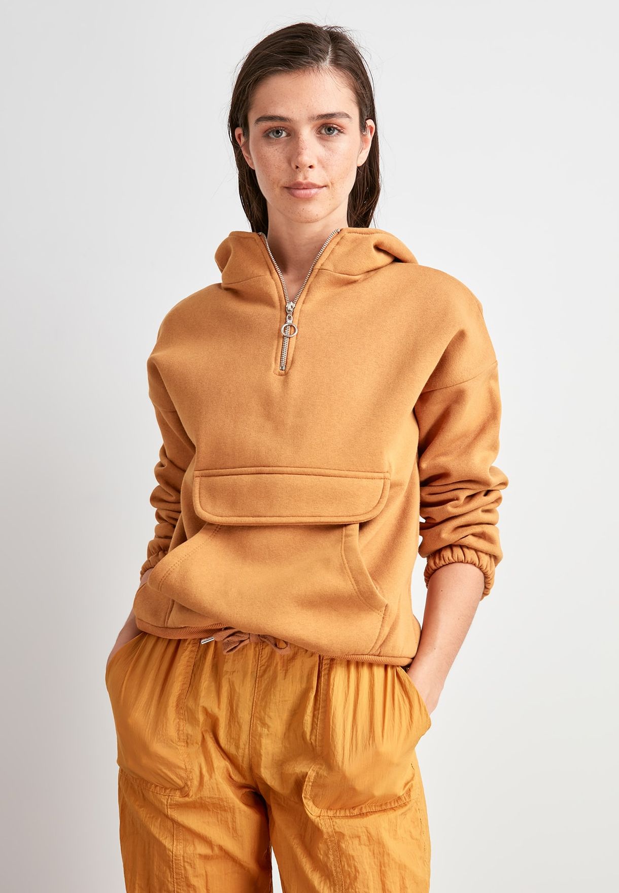 tan zip up hoodie womens