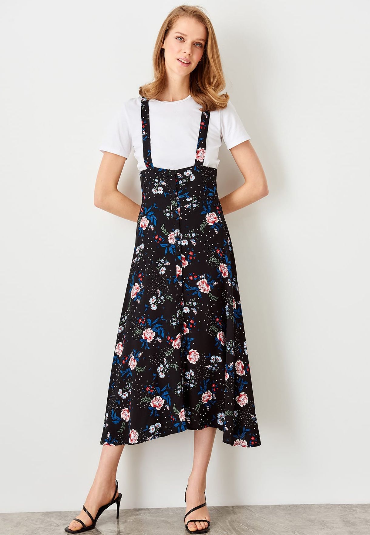 printed pinafore dress