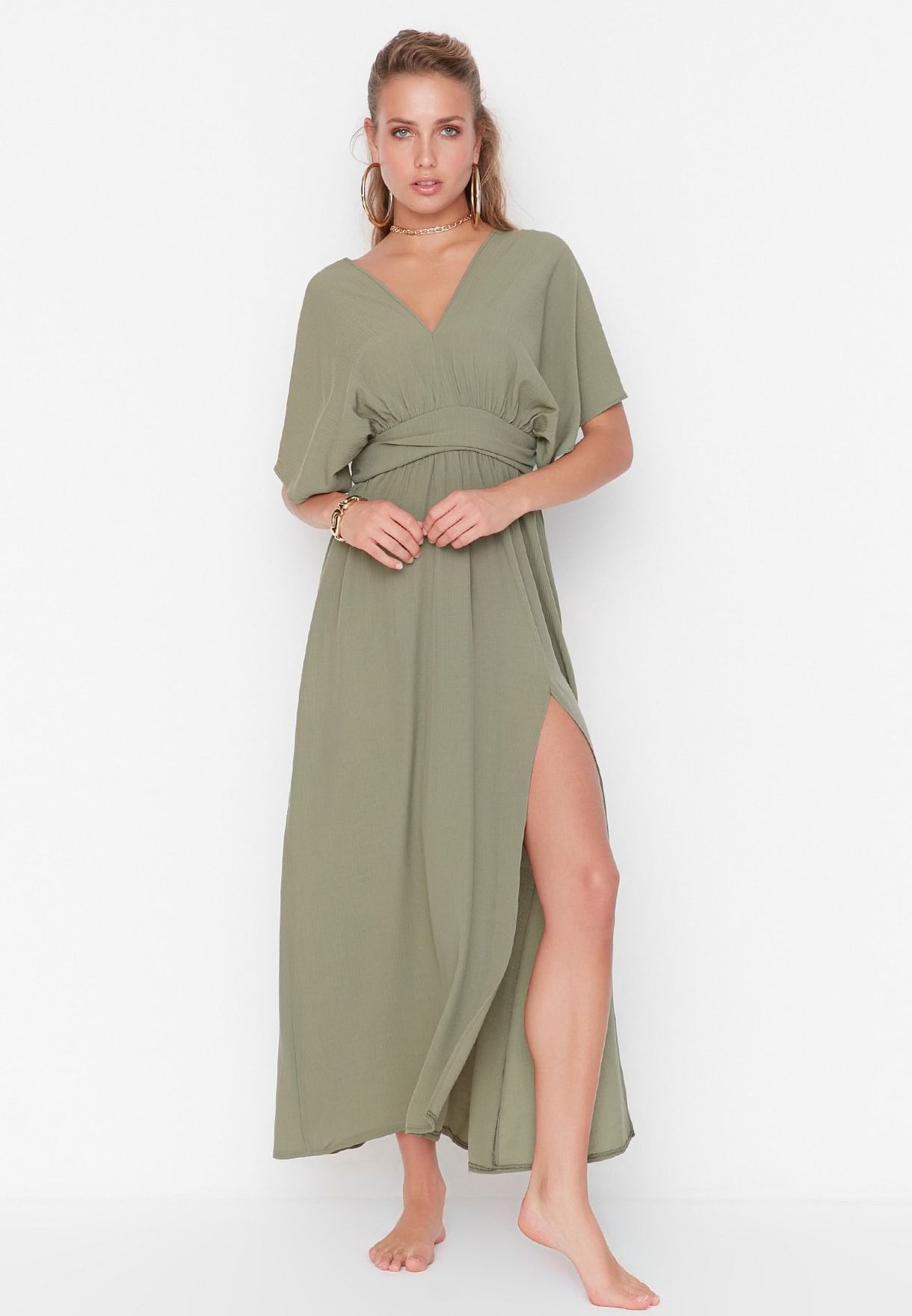 khaki kaftan dress