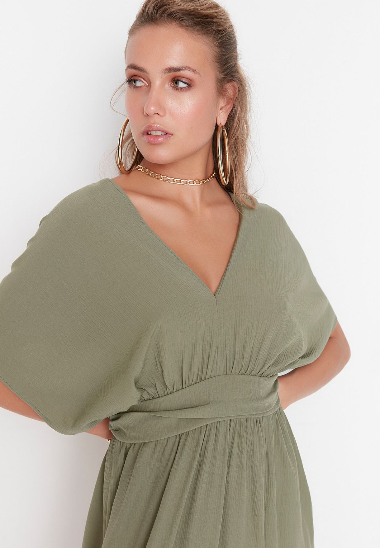 khaki kaftan dress