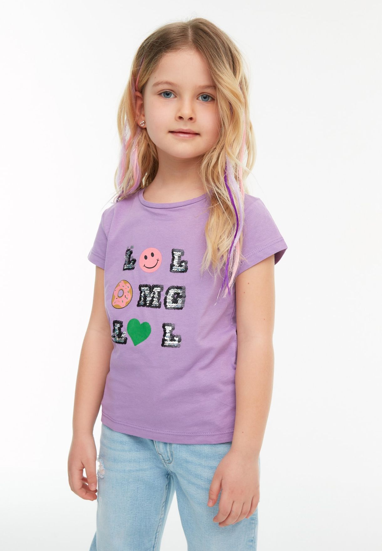Kids Sequin Slogan T-Shirt