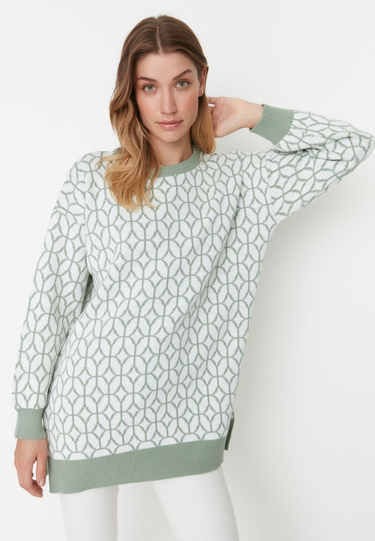 Geometric Print Knitted Sweater