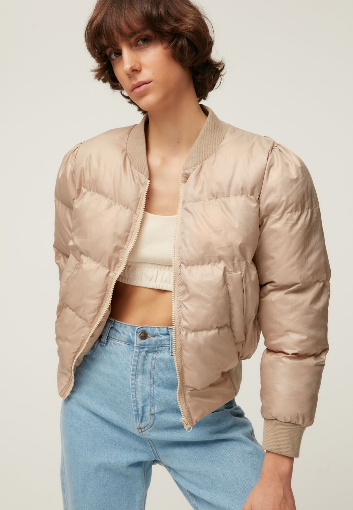 nude leather puffer