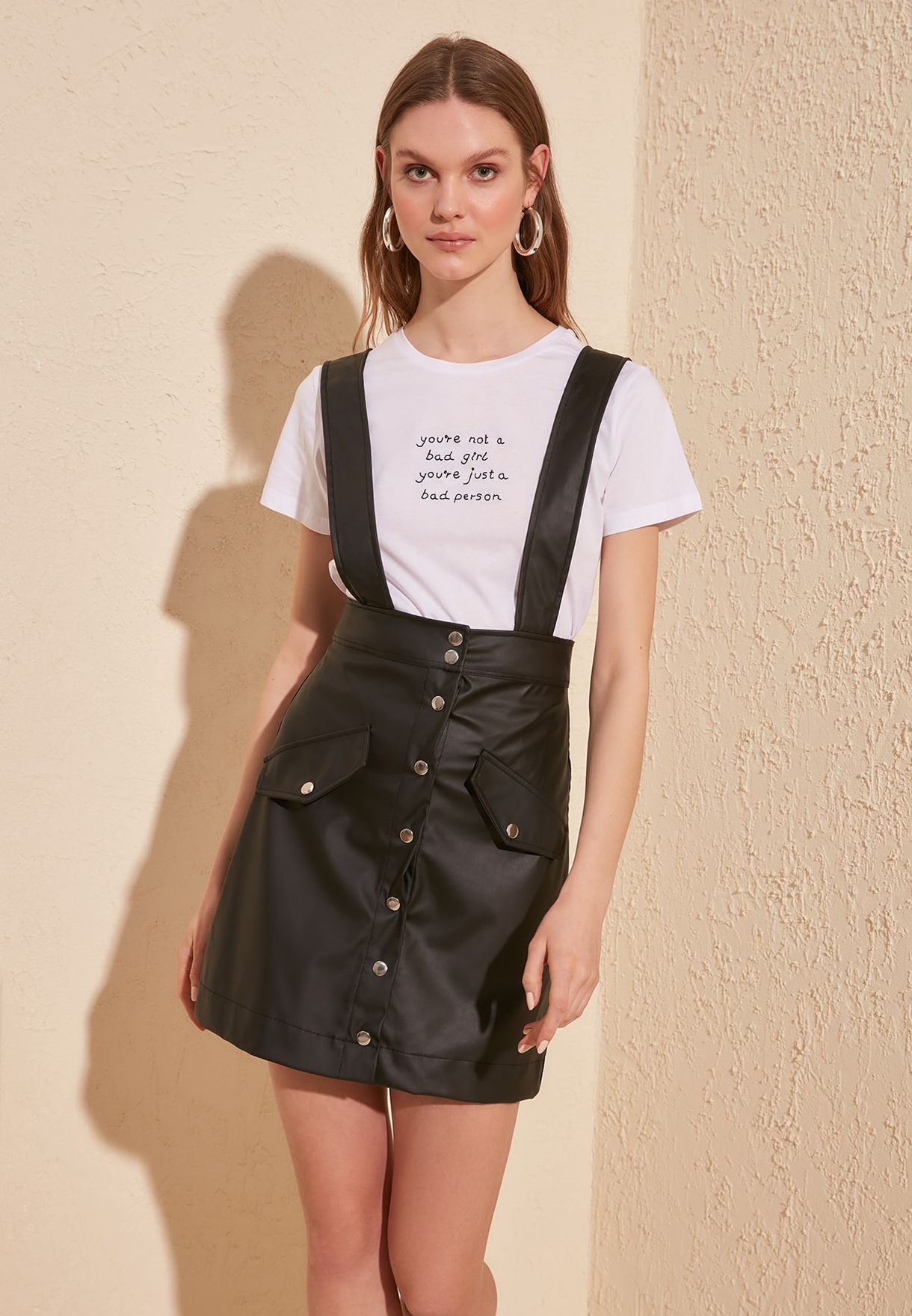 pu pinafore dress