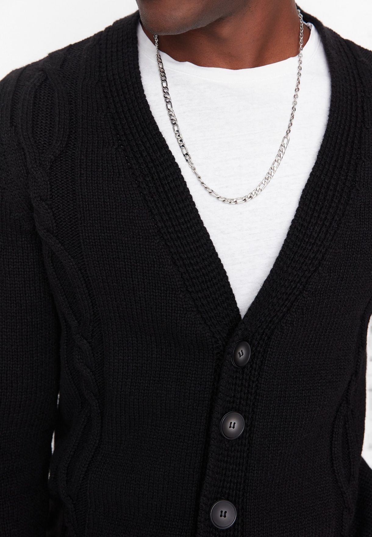 Button Detail Cable Knit Cardigan