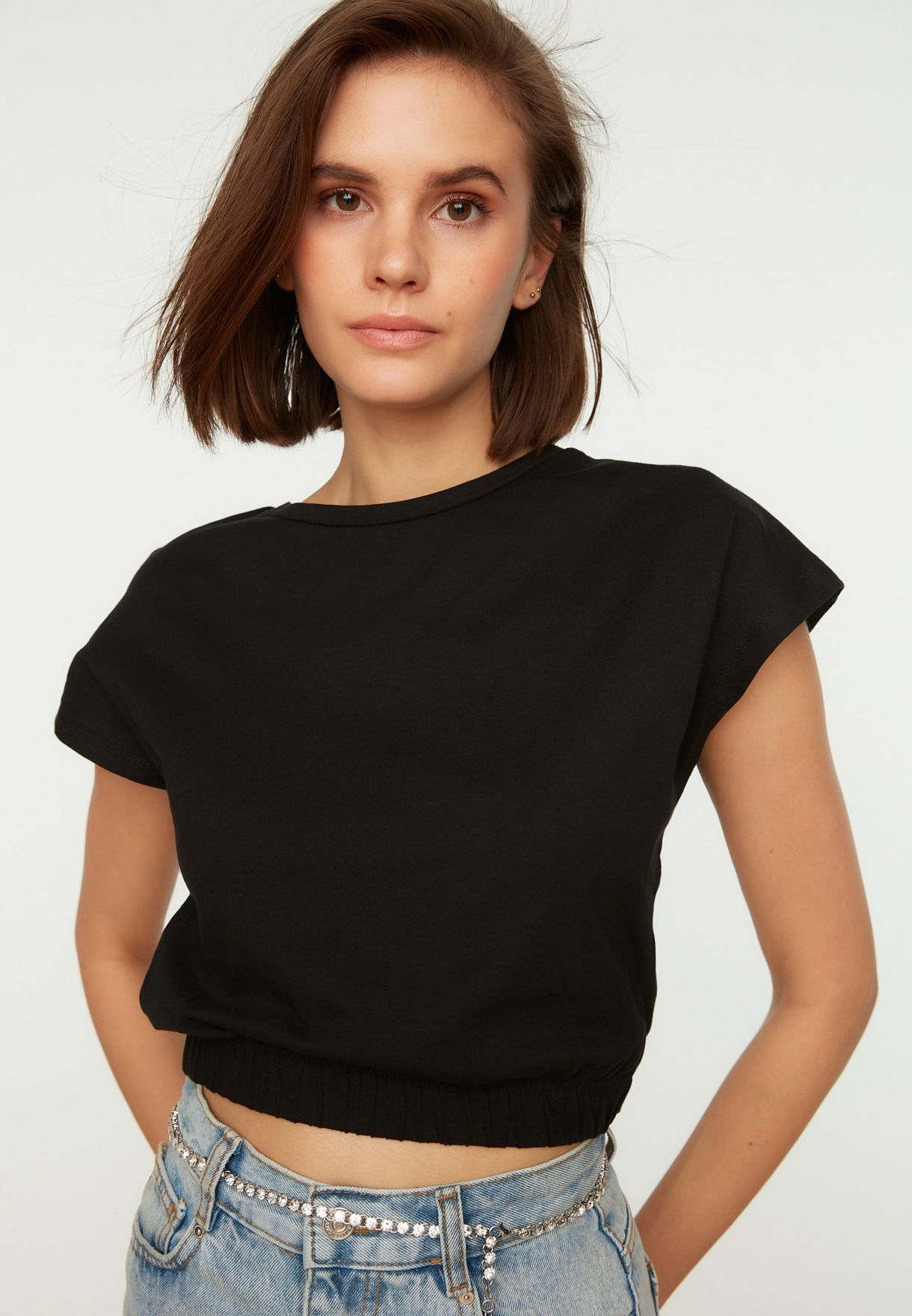 Buy Trendyol black Cap Sleeve Crop Top for Women in Dubai, Abu Dhabi