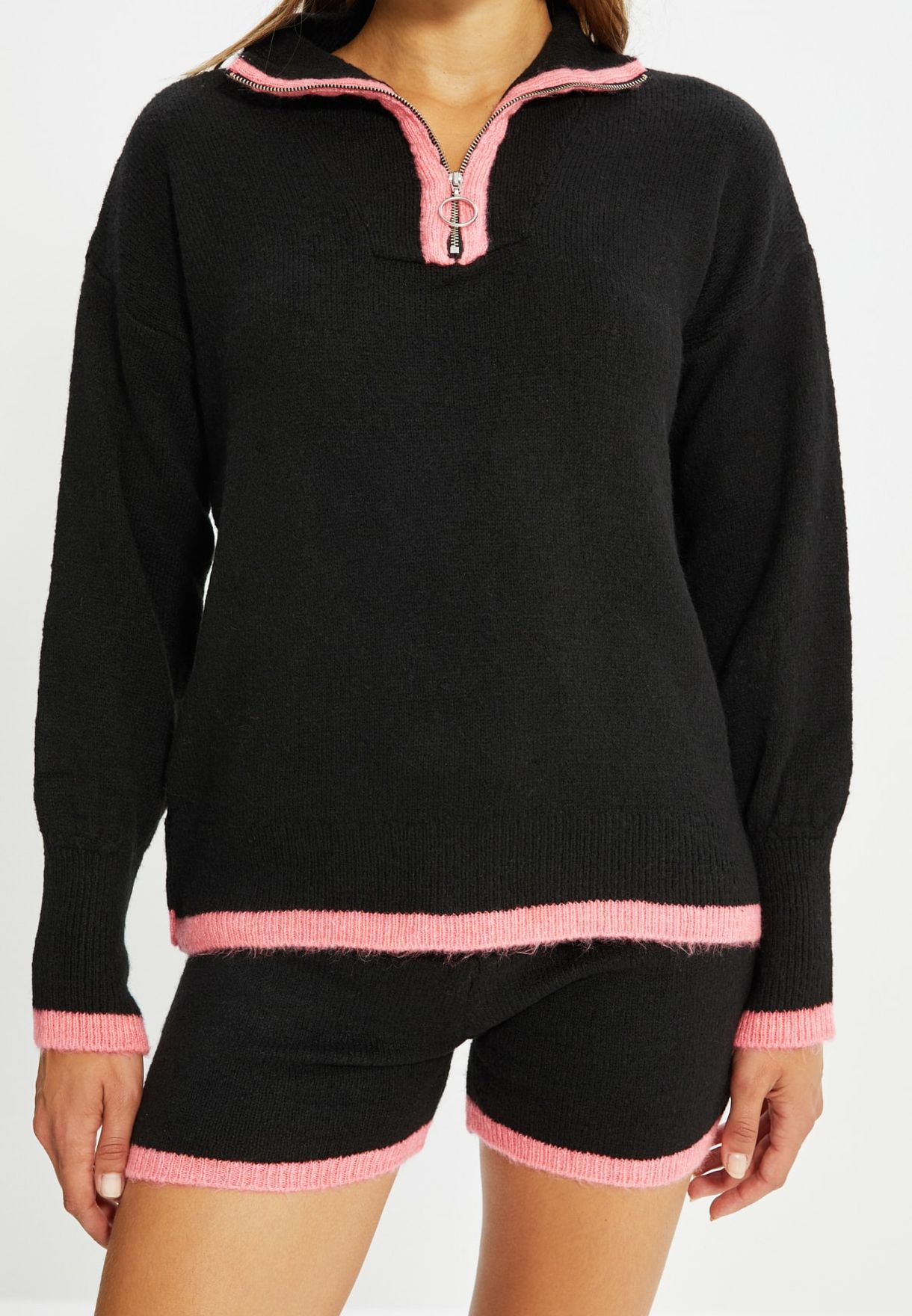 Zip Detail Sweater & Shorts Set