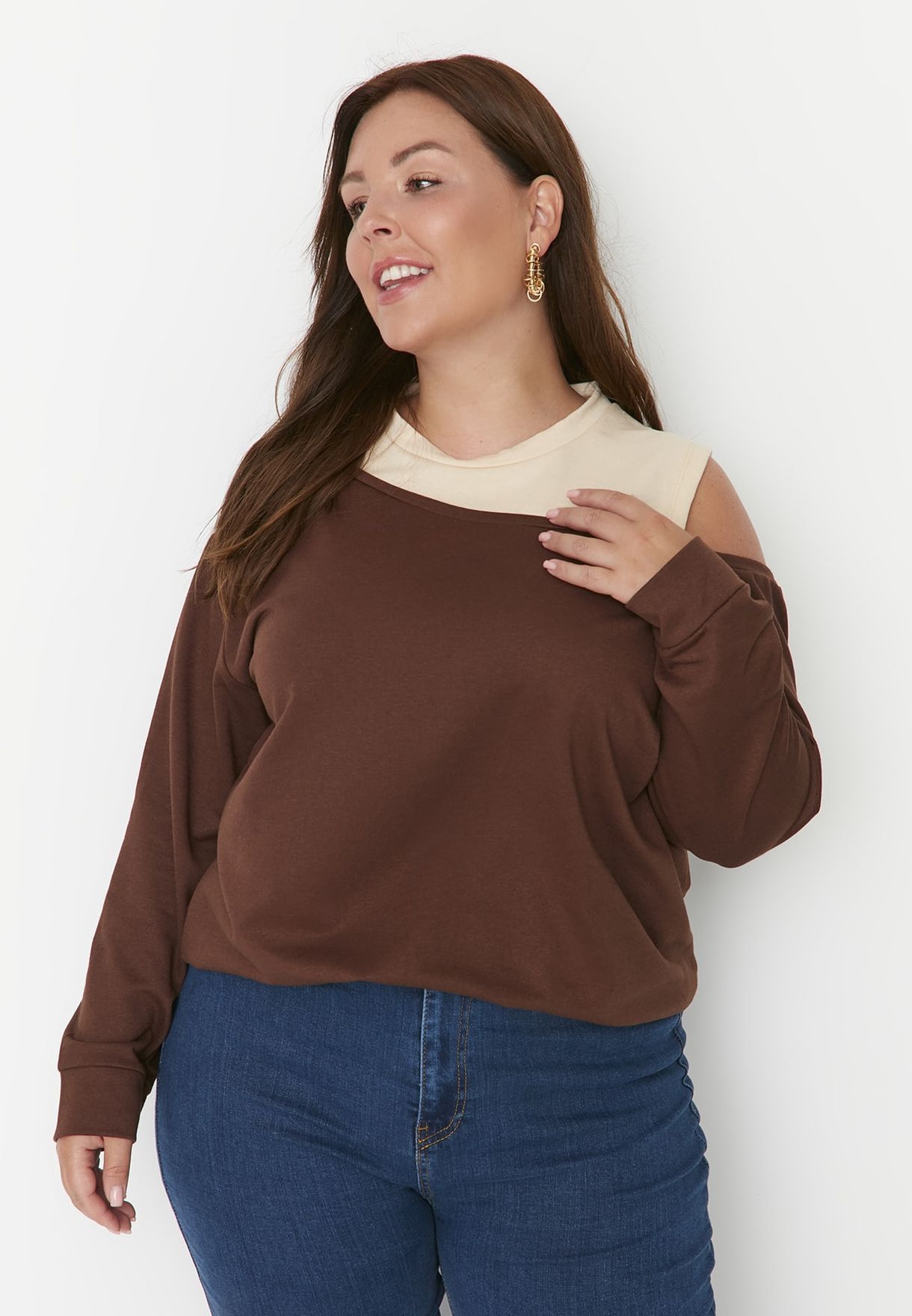 Cold Shoulder Knitted Sweatshirt