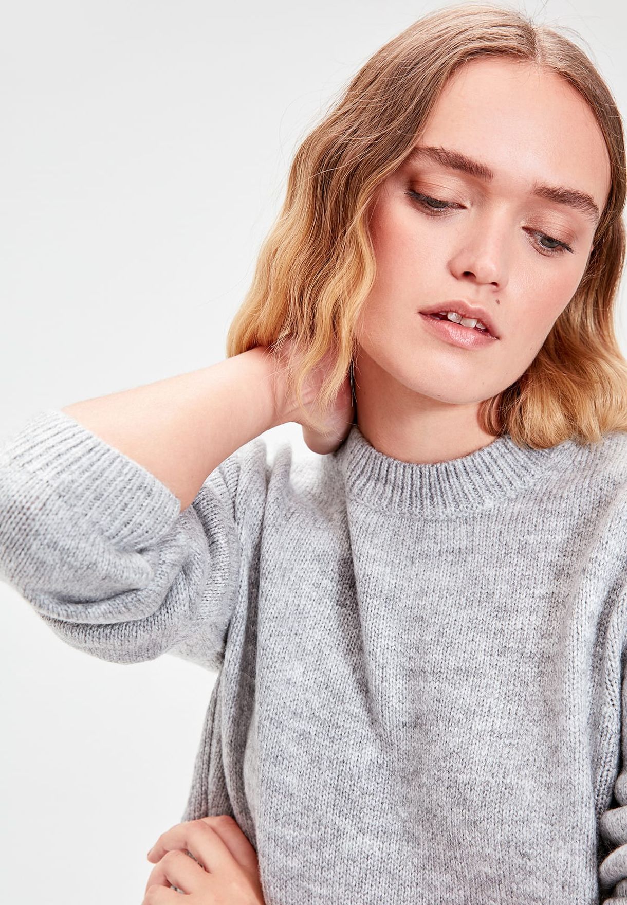 Buy Trendyol grey Side Split Textured Sweater for Women in MENA ...