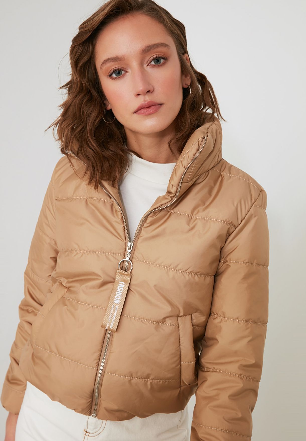 tan puffer jacket with hood