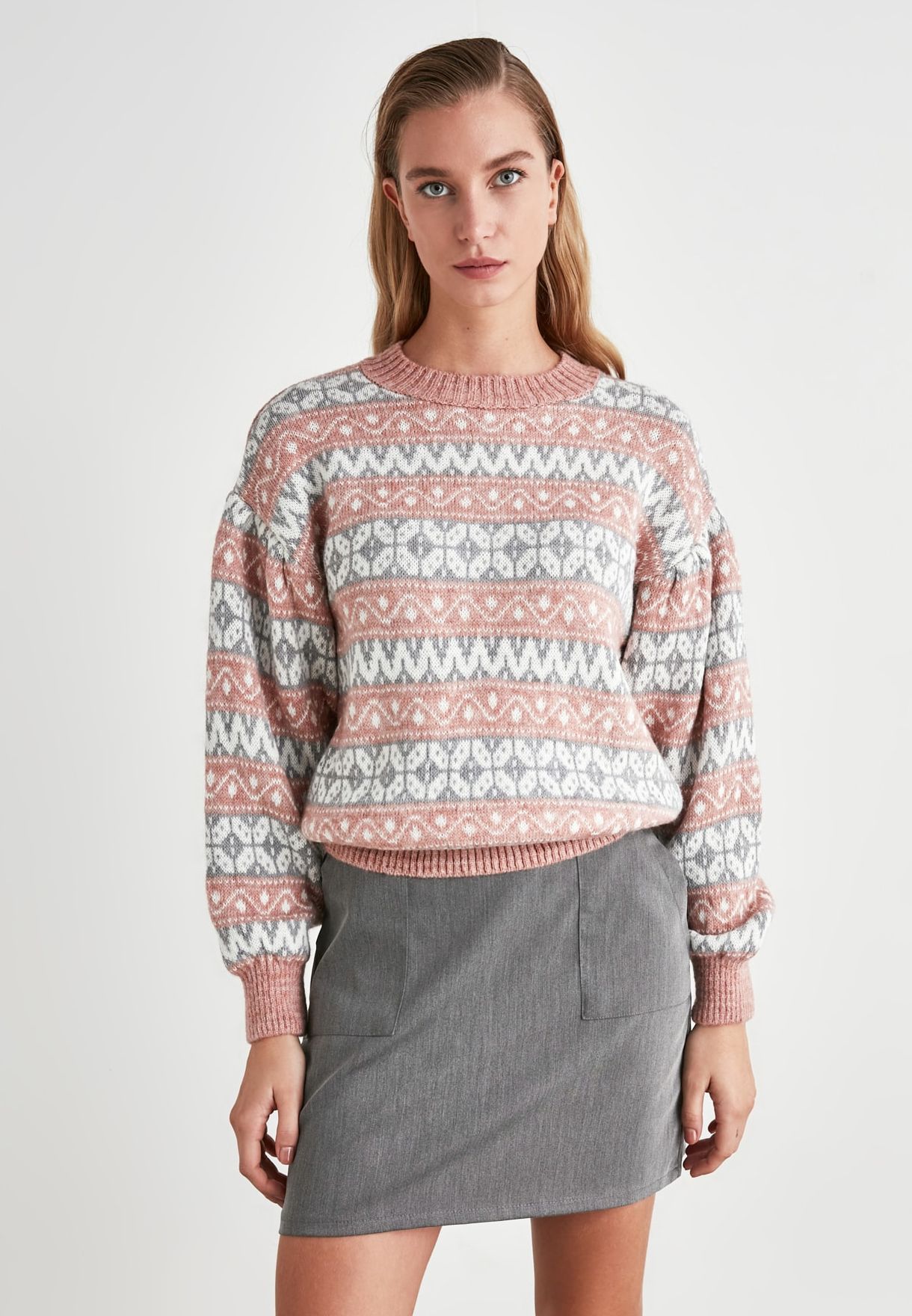 Buy Trendyol pink Jacquard Knitted Sweater for Women in MENA, Worldwide ...