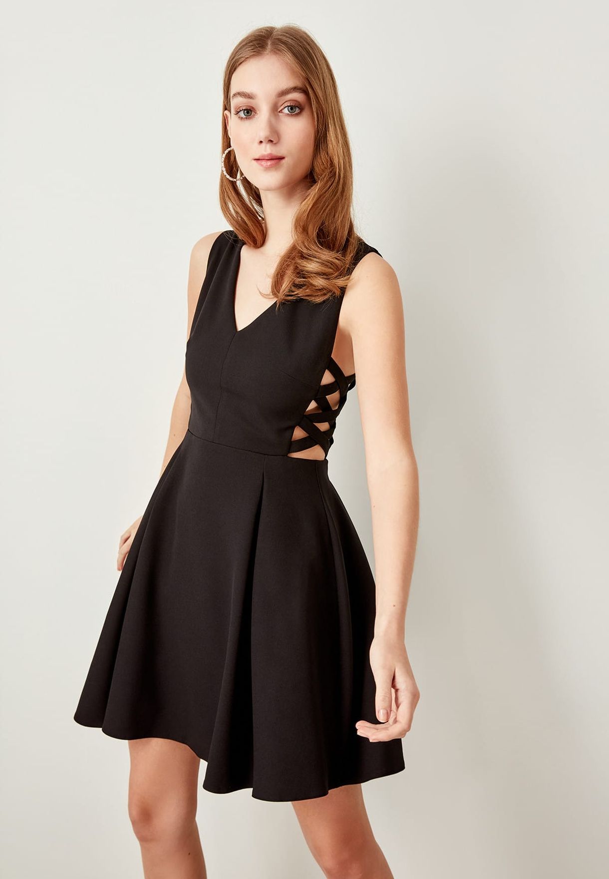 Download Buy Trendyol Black Side Lace Up Skater Dress for Women in ...