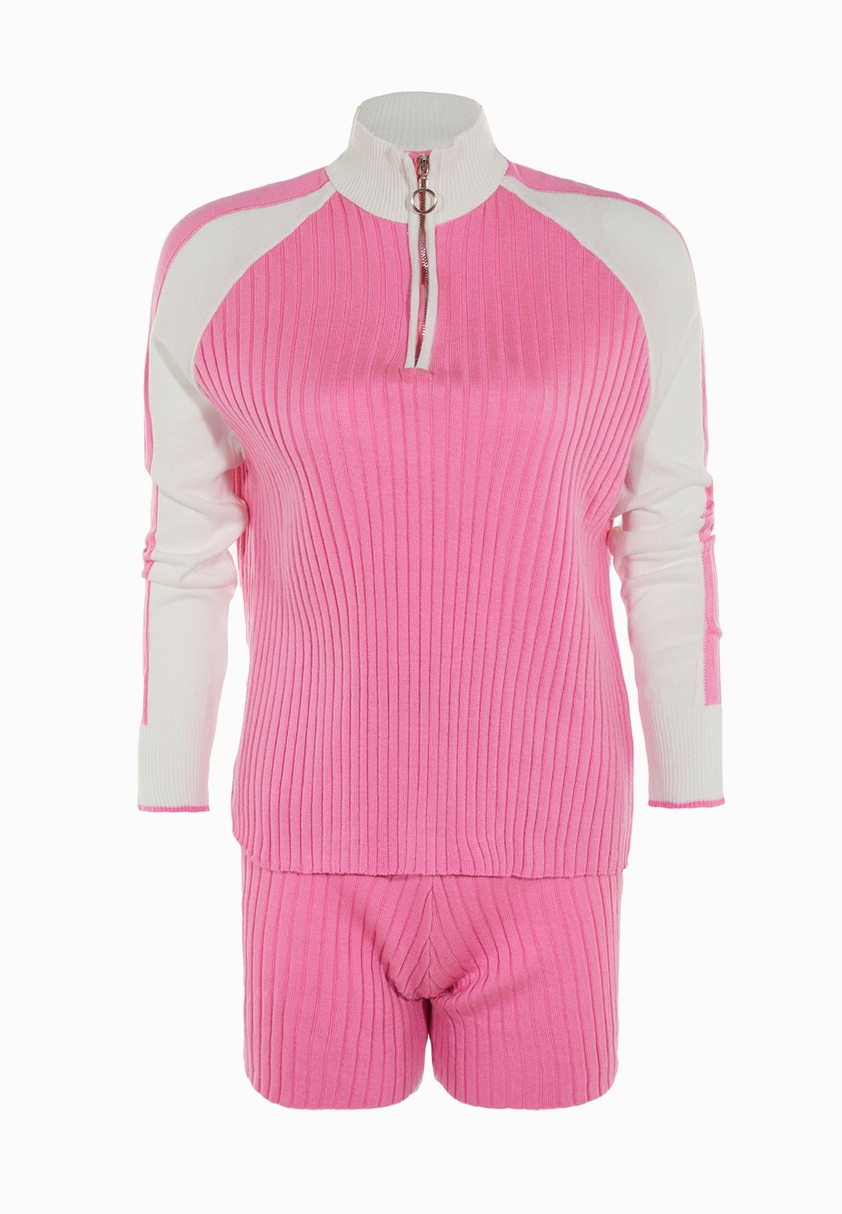 Zip Neck Color Block Top & Short Set