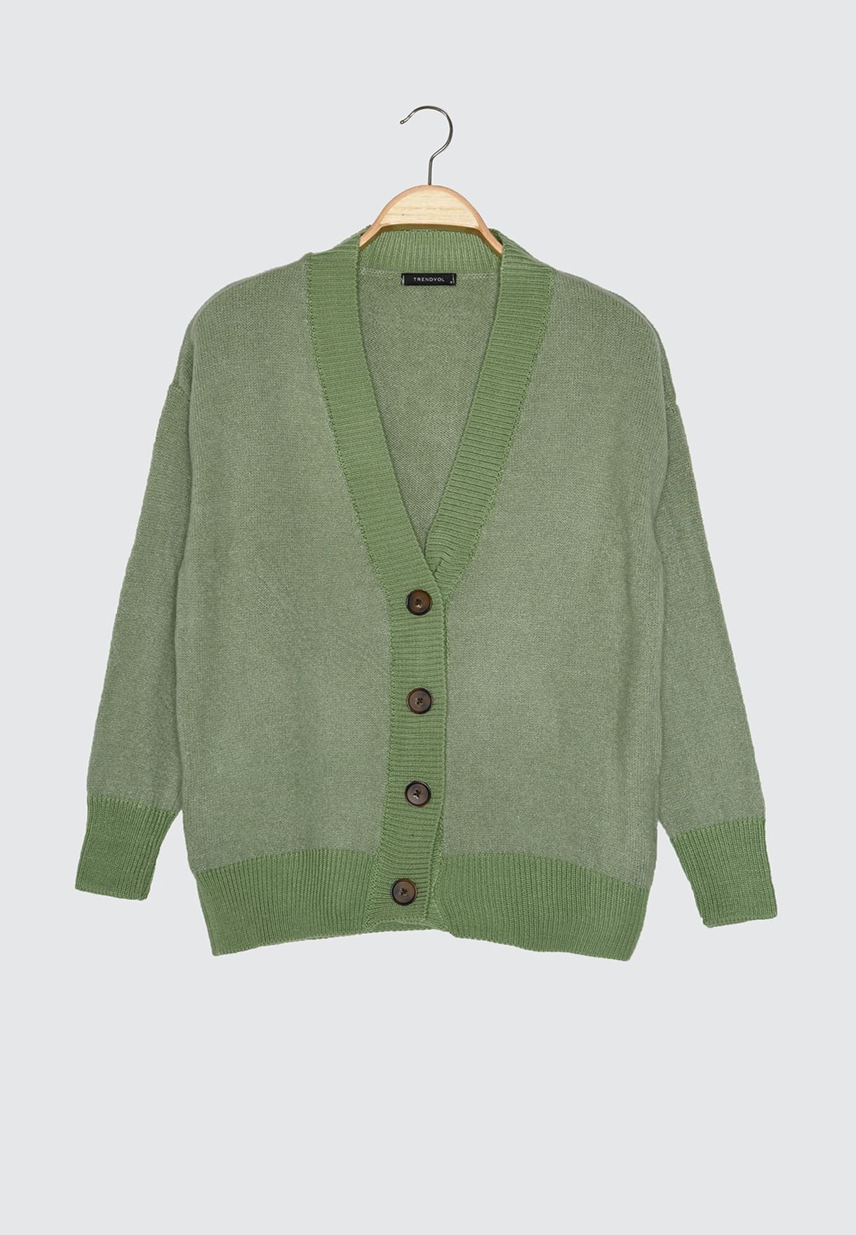 green v neck cardigan womens
