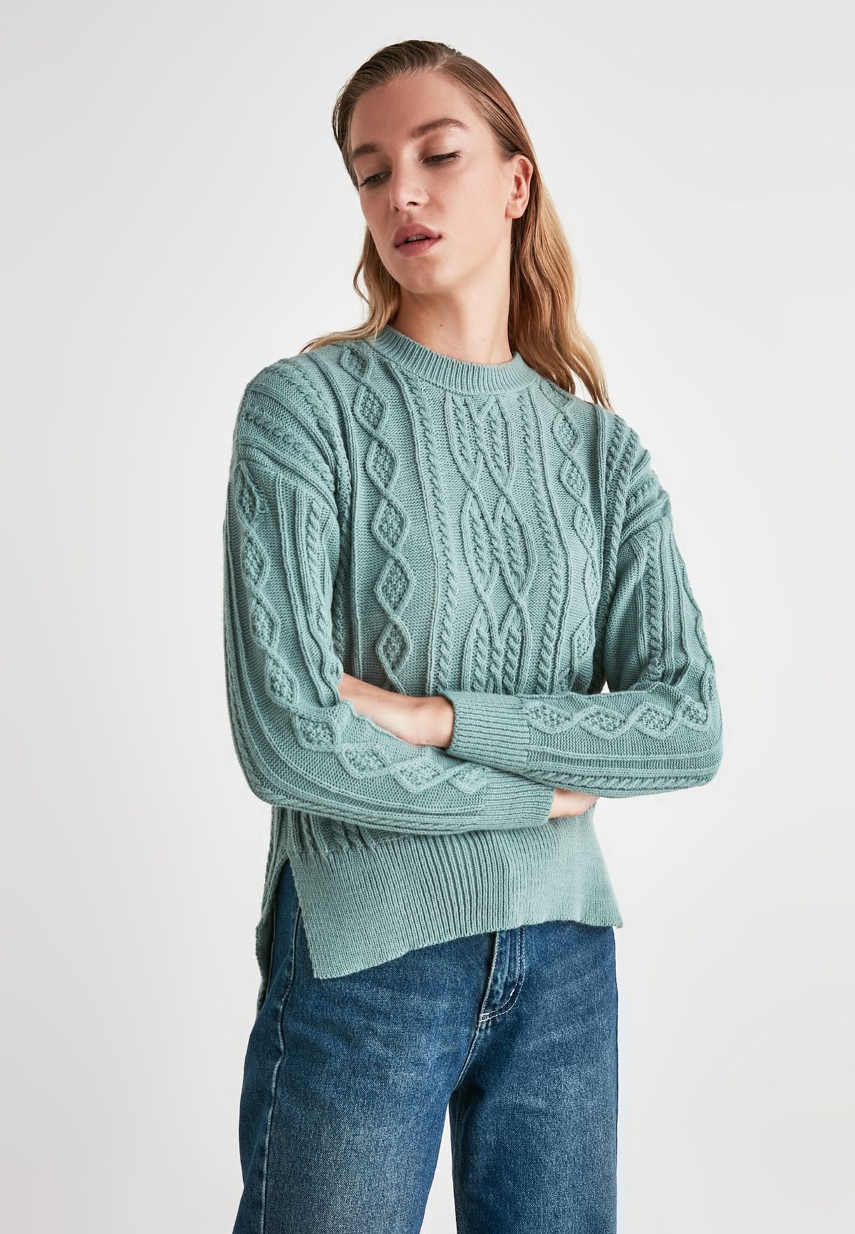 Buy Trendyol green Cable Knit Sweater for Women in MENA, Worldwide