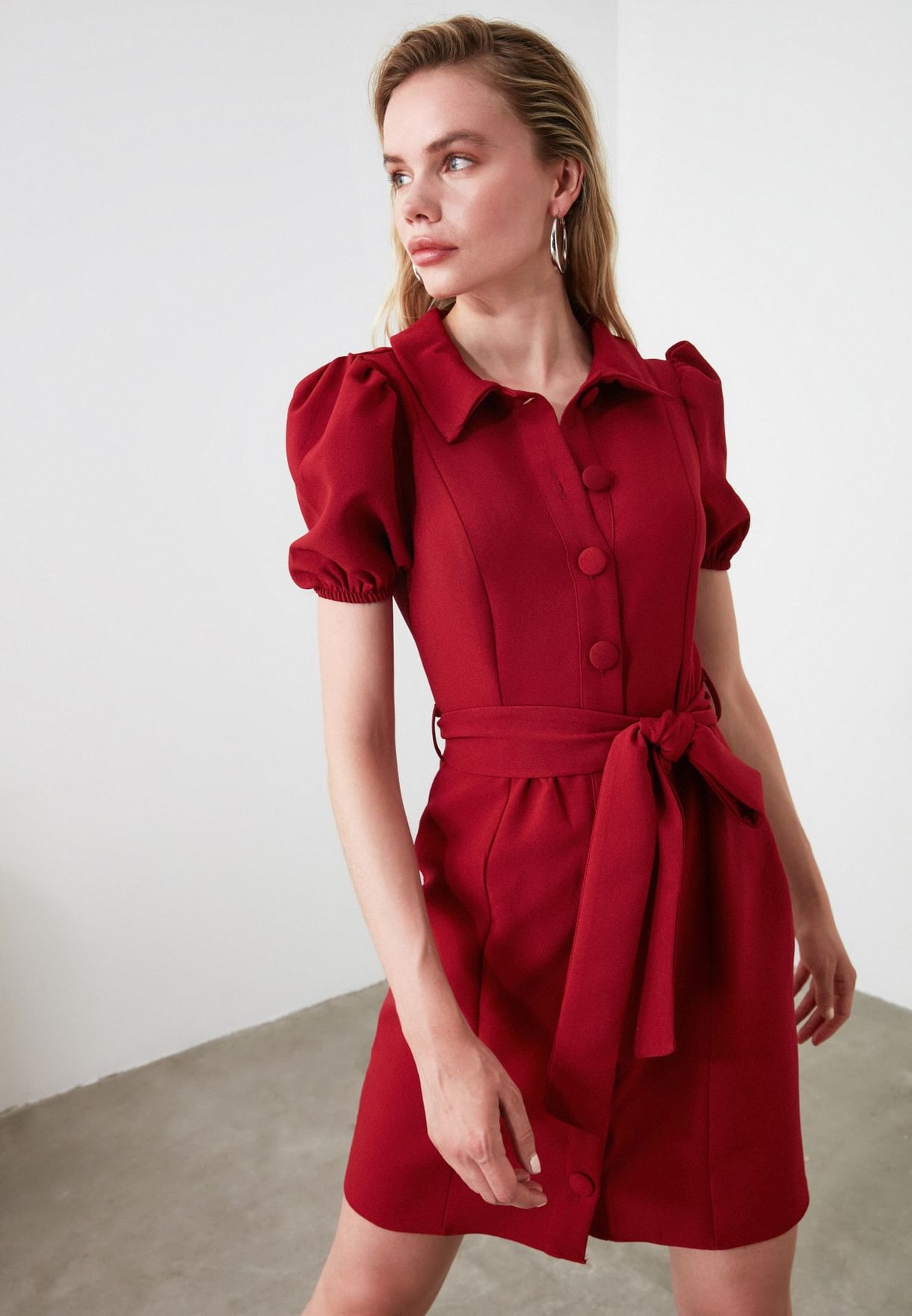 burgundy shirt dress