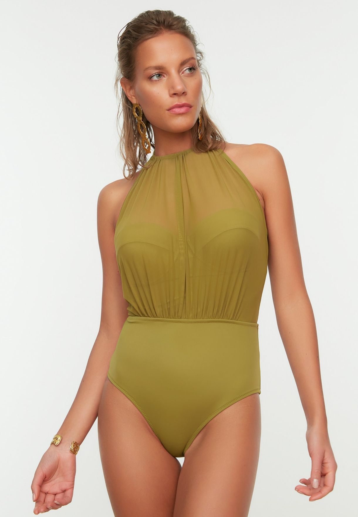 halter neck high leg swimsuit